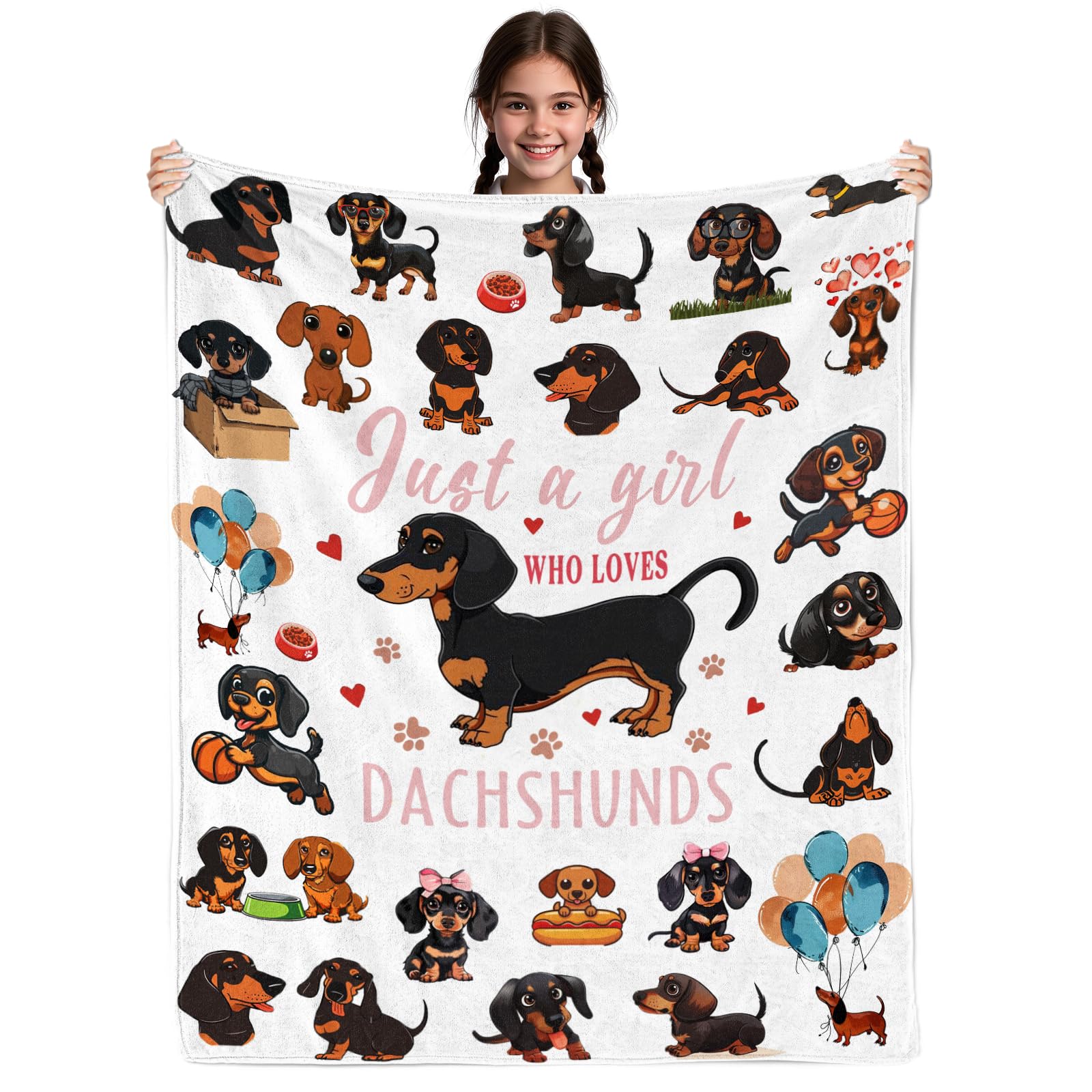 Regalos de perro salchicha para mujeres, regalos de perro salchicha para niña, manta de perro Weiner para mujeres, Just A Girl Who Love Dachshunds, manta de perro salchicha para niñas, 50 x
