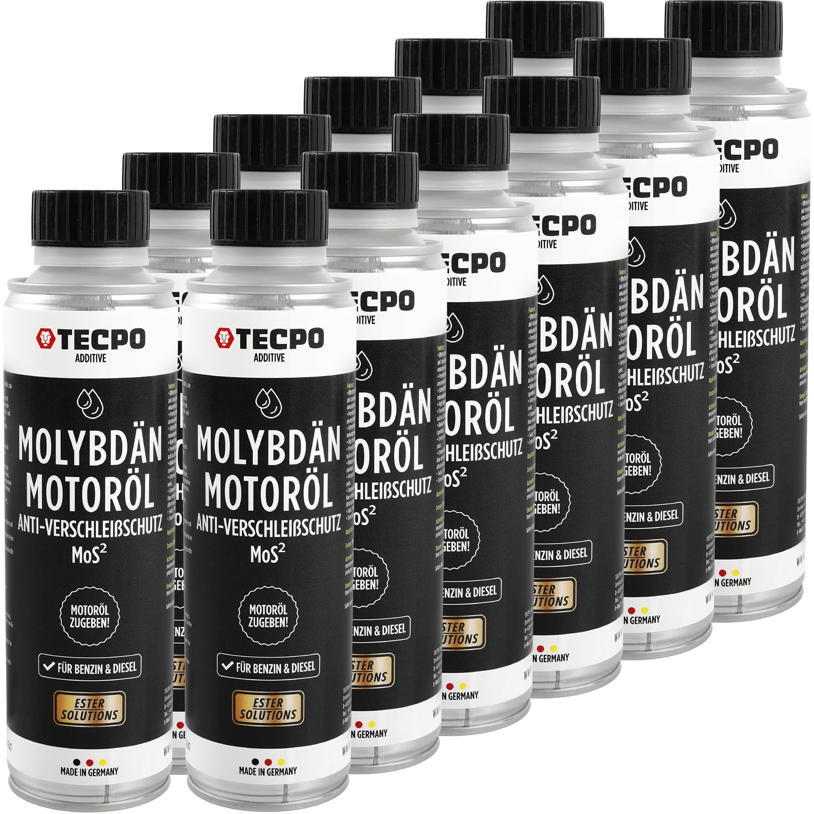 TECPO 12x Molybdän Additiv, 300ml Anti Reibung Verschleiß MoS² für Motoröl Getriebeöl