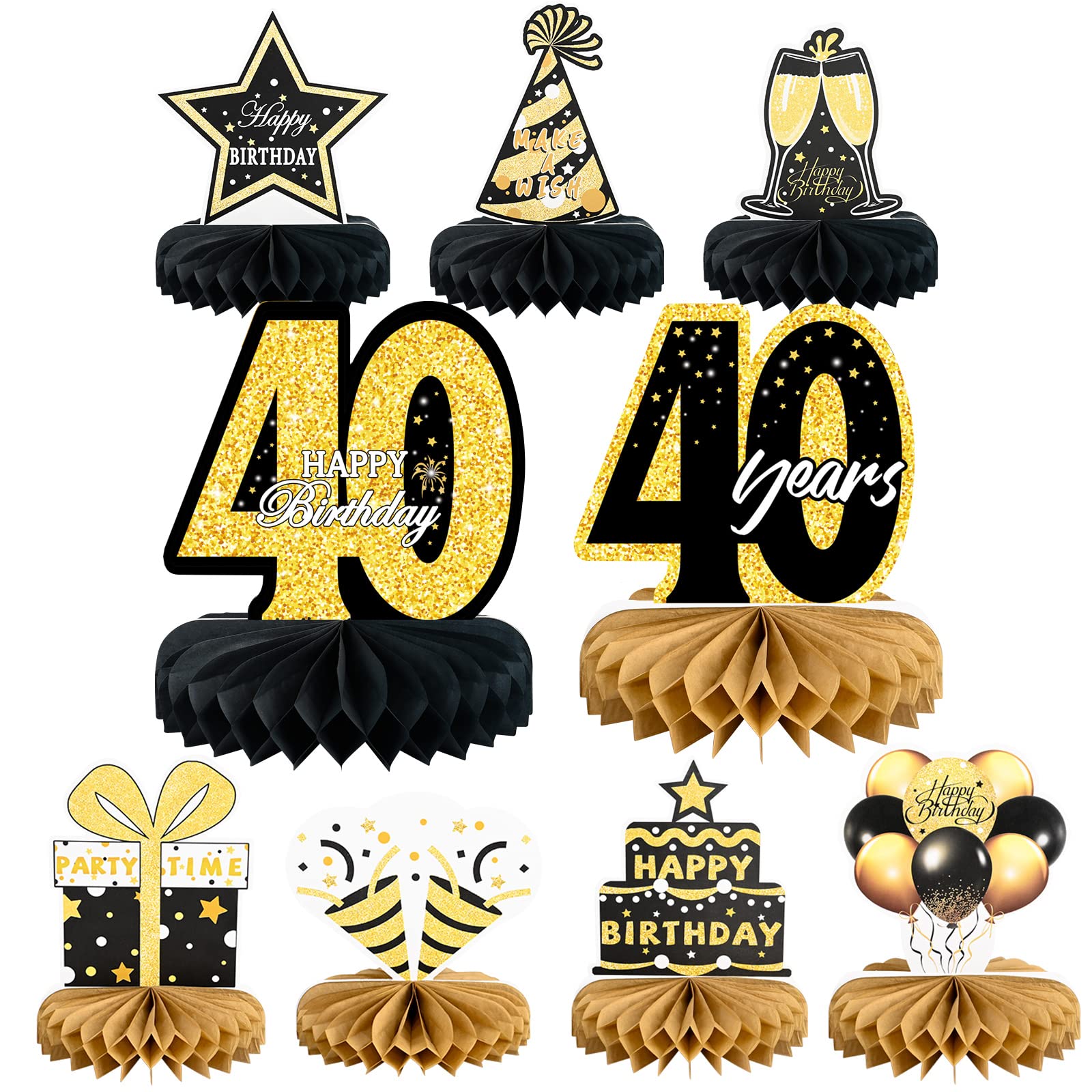 Buy 9 Pieces Pack 40th Happy Birthday Centerpieces, Black and Gold