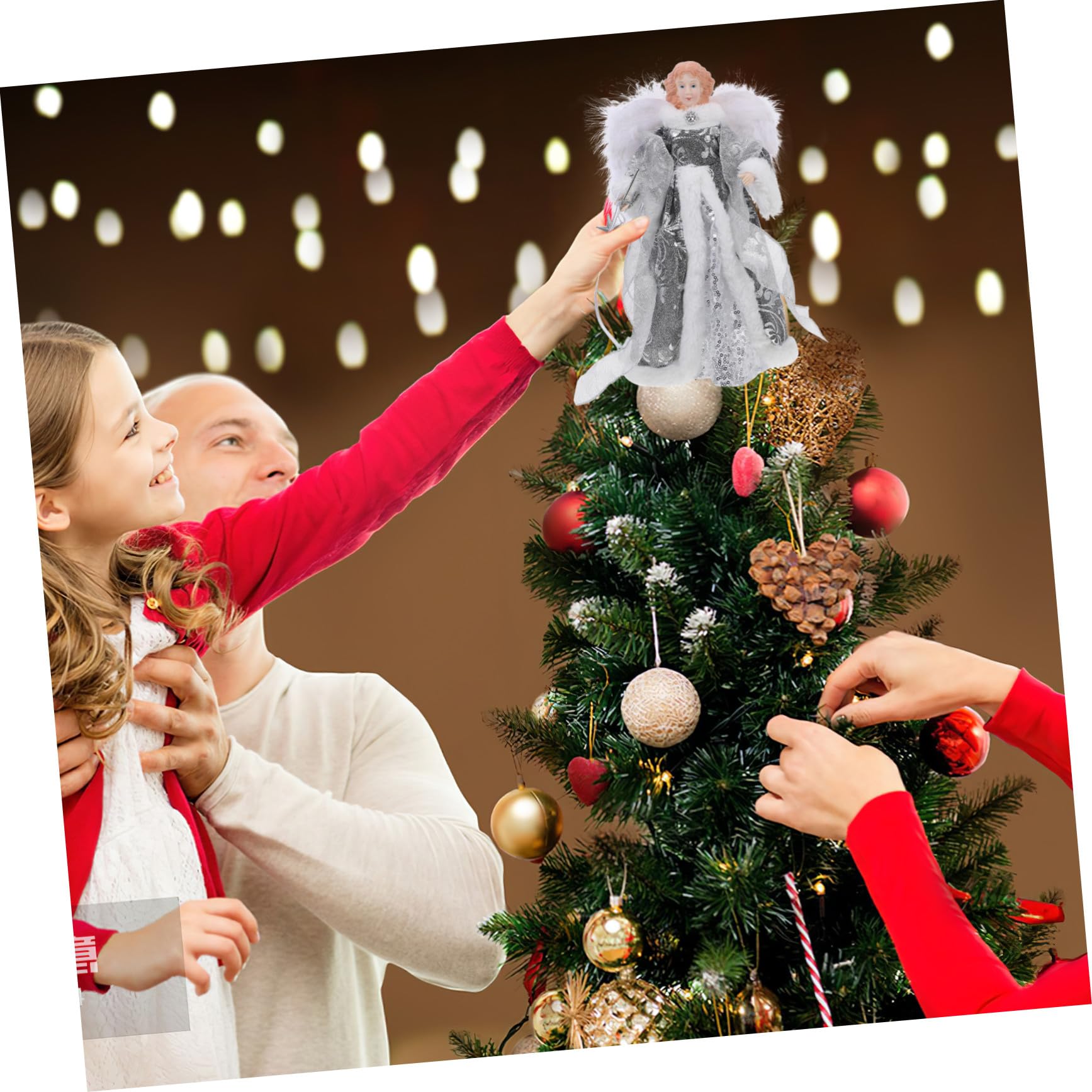 Ángel Decorativo Pequeño para Árbol de Navidad Figura con Alas de Peluche Adorno Navideño para Interiores Topper para Árbol Detalle Festivo para Fiestas de Navidad