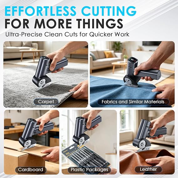 Cordless Electric Scissors Rechargeable, Smart Display Cardboard Box Cutter