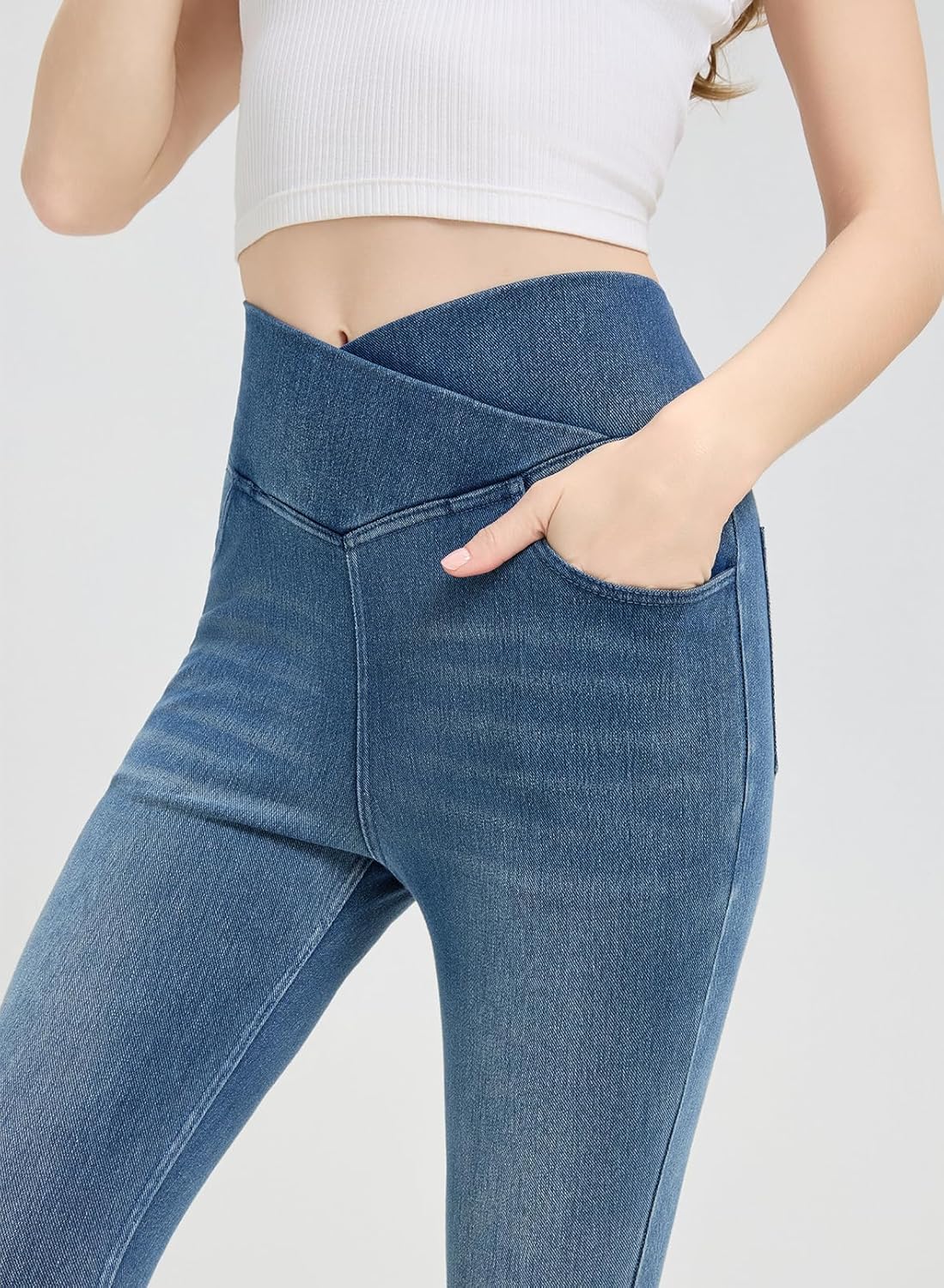Women's High Waisted Flared Jeans Tummy Control Stretchy Denim Pants, Soft Comfortable Fit with Trendy Welt Pockets - Image 3