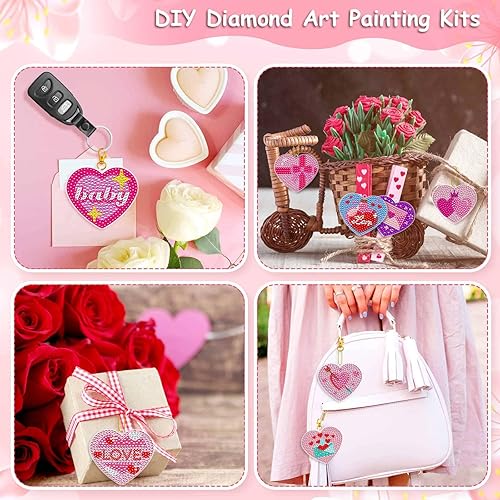 Miniatura 6 de Billbotk 24 piezas de adornos de pintura artística de diamantes para el día de San Valentín, llaveros de arte de diamantes de doble cara, adornos de