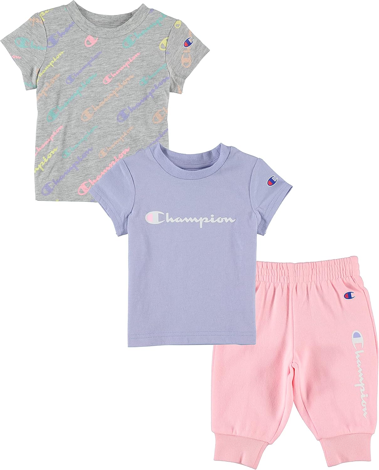 Champion Sets Baby Girl Newborn Two Tees and Fleece Pant 3 Piece Set