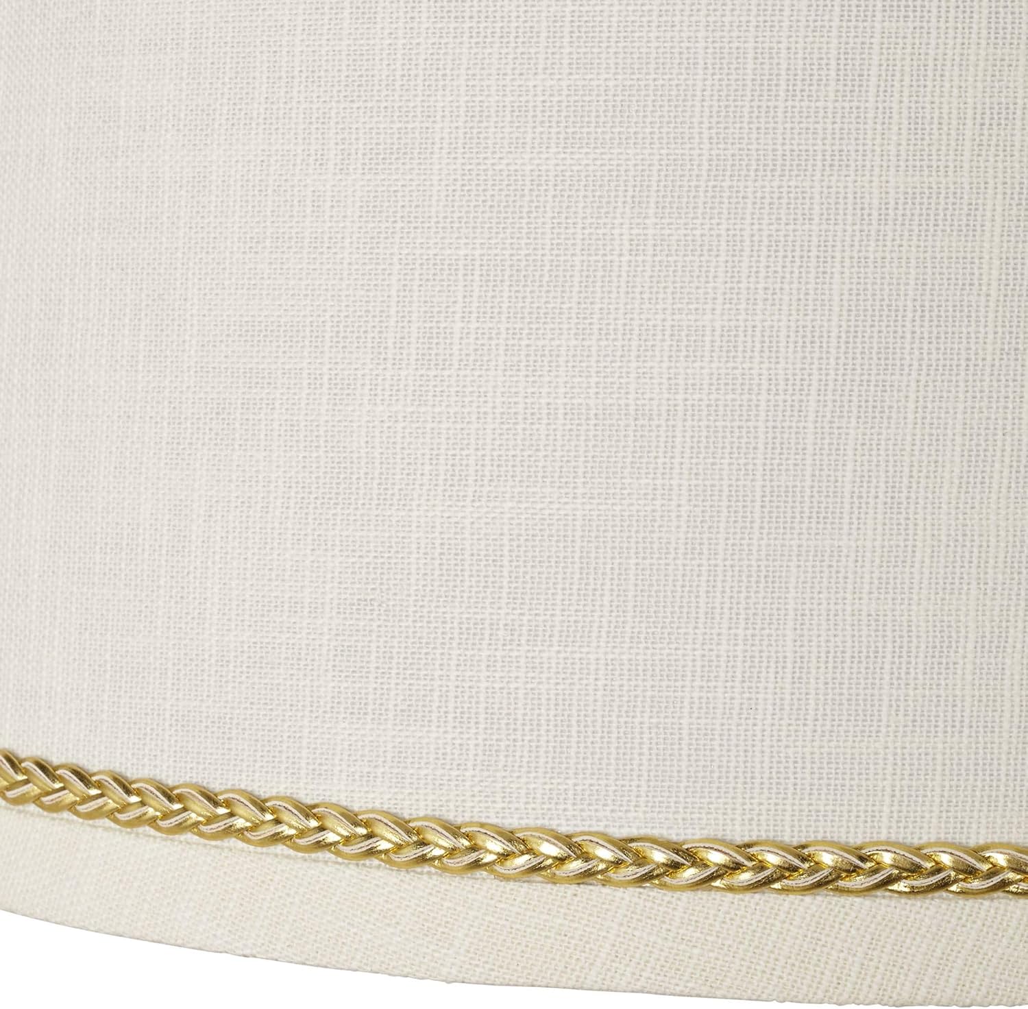 White Linen Medium Drum Lamp Shade (Pre-Assembled) with Gold Luster Braid Trim 10" Top x 12" Bottom x 8" High (Spider) Replacement with Harp and Finial - Springcrest