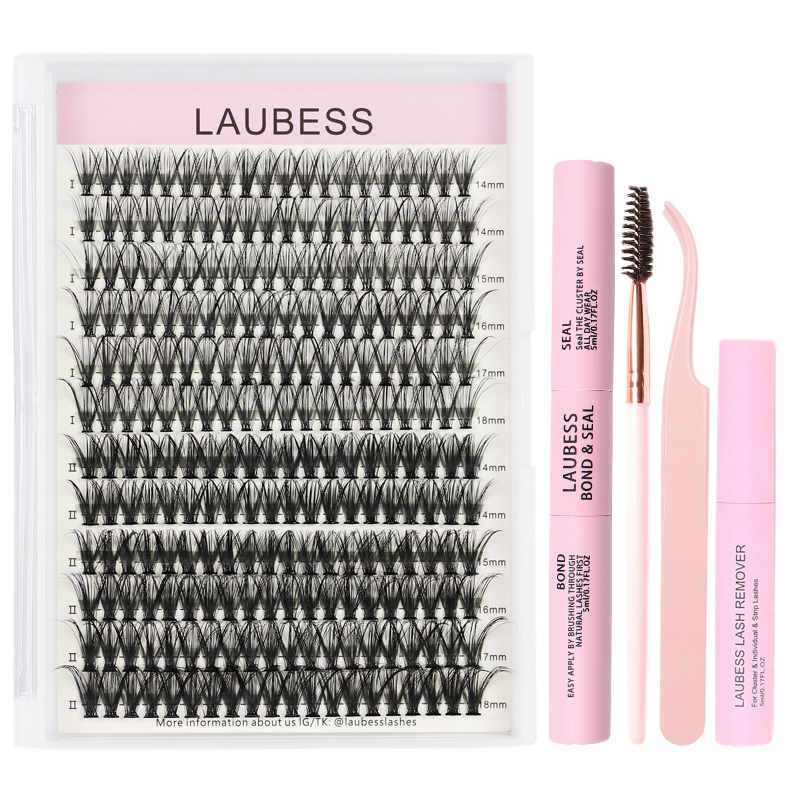 Lash Clusters Kit LAUBESS DIY Lash Extension Kit Lash Bond and Seal Waterproof Lash Glue Remover Tweezers Brush Cluster Eyelash Extensions Kit Eyelash