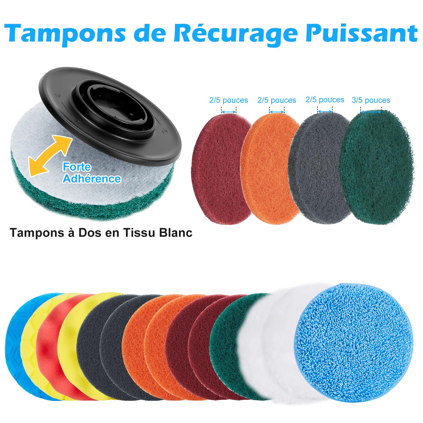 WADEO Brosse Électrique Rotative 17 Pièces - Kit de Nettoyage Multisurface avec 6 Types de Têtes et Poignée Réglable 360° - pour Salle de Bain, Carrelage, Sols, Cuisine, Voiture, Meubles