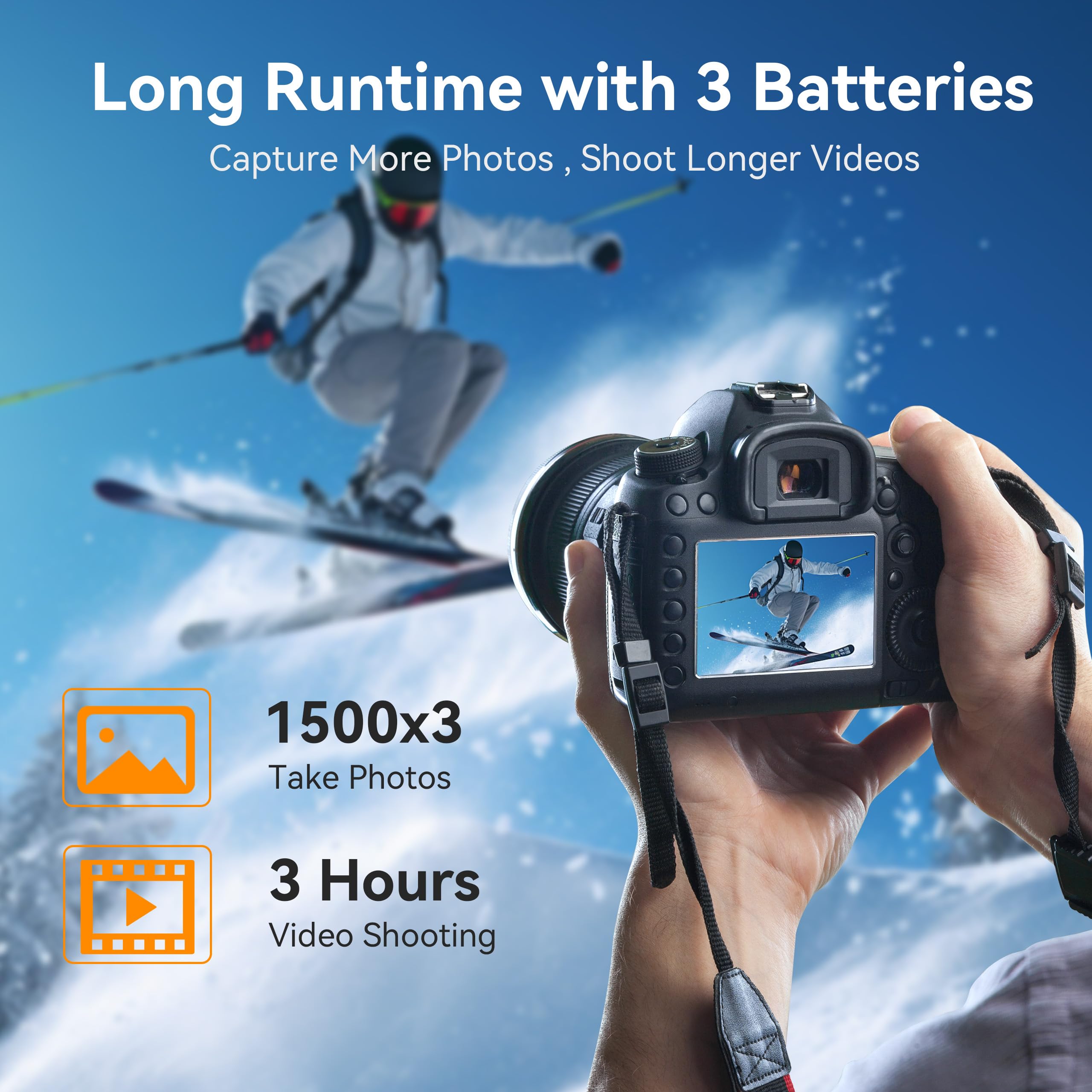 ENEGON Hero 13 Batterie 2400 mAh et LED 3 canaux USB Chargeur de mémoire pour GoPro Hero 13 Noir