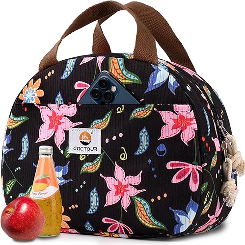 Lonchera para mujeres, niñas y adolescentes, bonita lonchera térmica portátil, pequeña, aislada, reutilizable, de pana, para el trabajo, viajes,