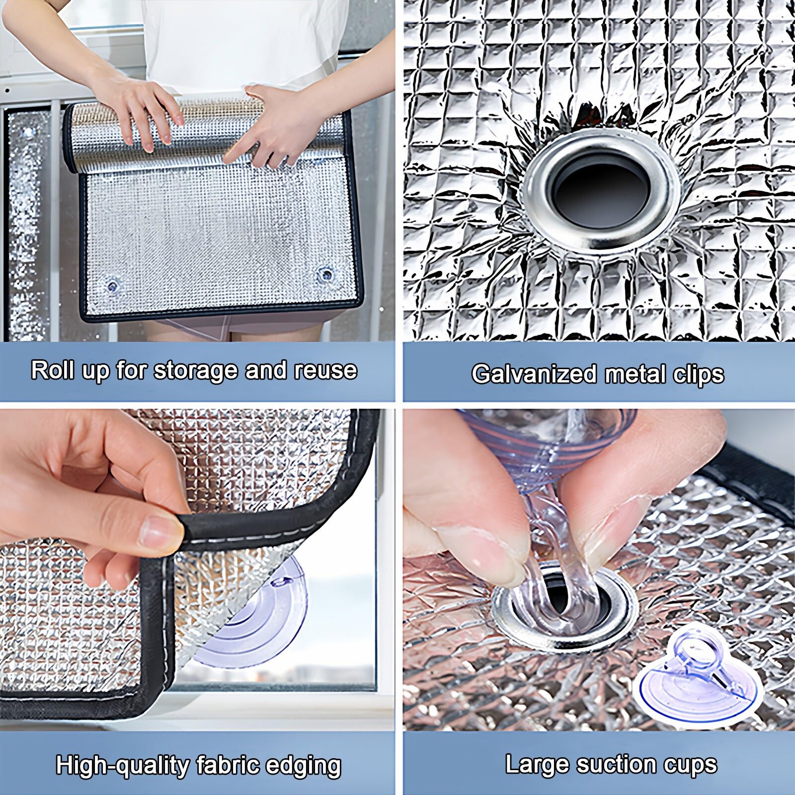 Pannello Parasole In Lamina Alluminio, Pellicola Vetri Oscurante Totale | Foglio di alluminio fronte-retro, cucitura overlock, nessun residuo, riutilizzabile(W140xH140cm)