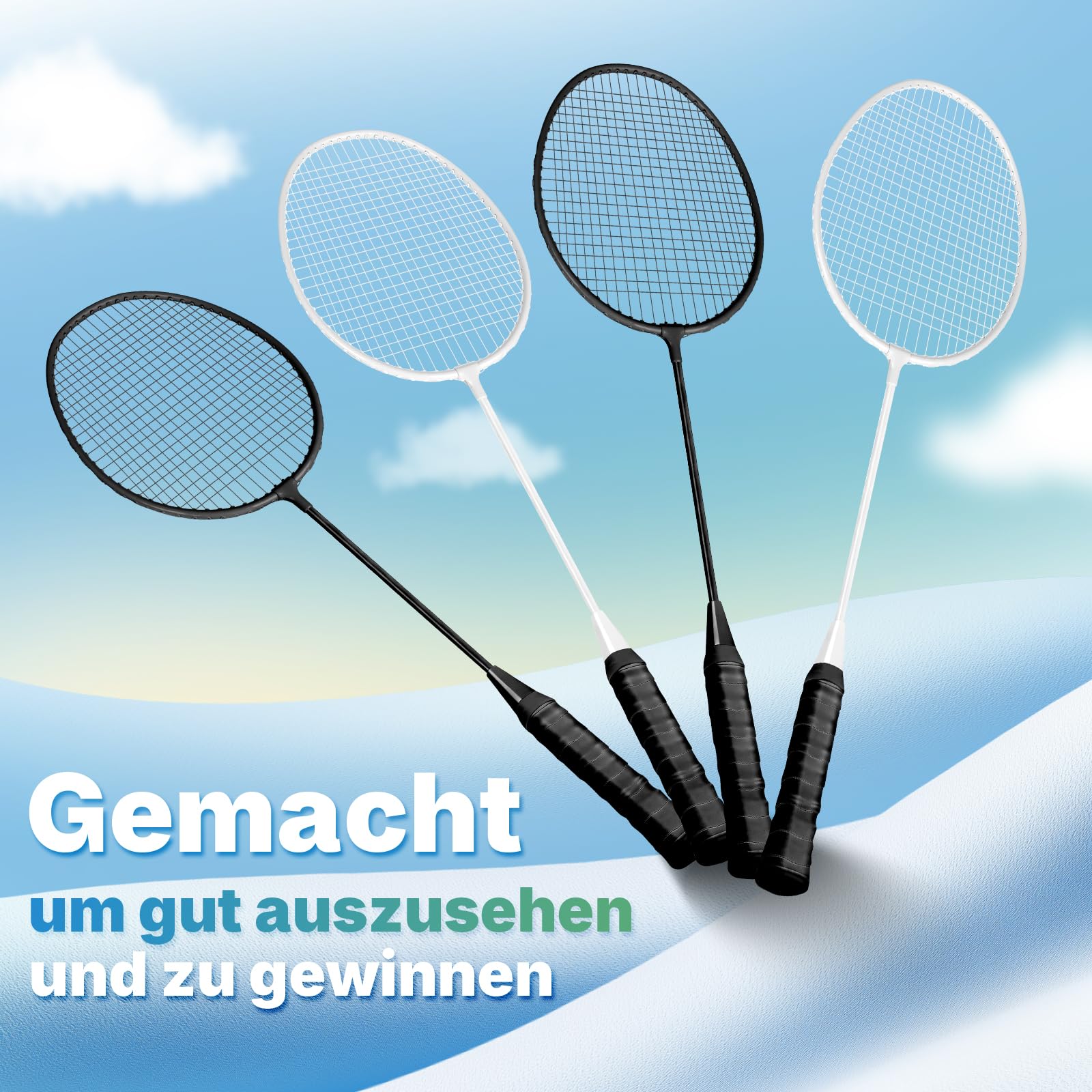 AboveGenius Badmintonschläger 4er Set für Outdoor Hinterhofspiele, darunter 4 Schläger, 6 Nylon Badminton-Federbälle, leichte Badmintonschläger für Anfänger