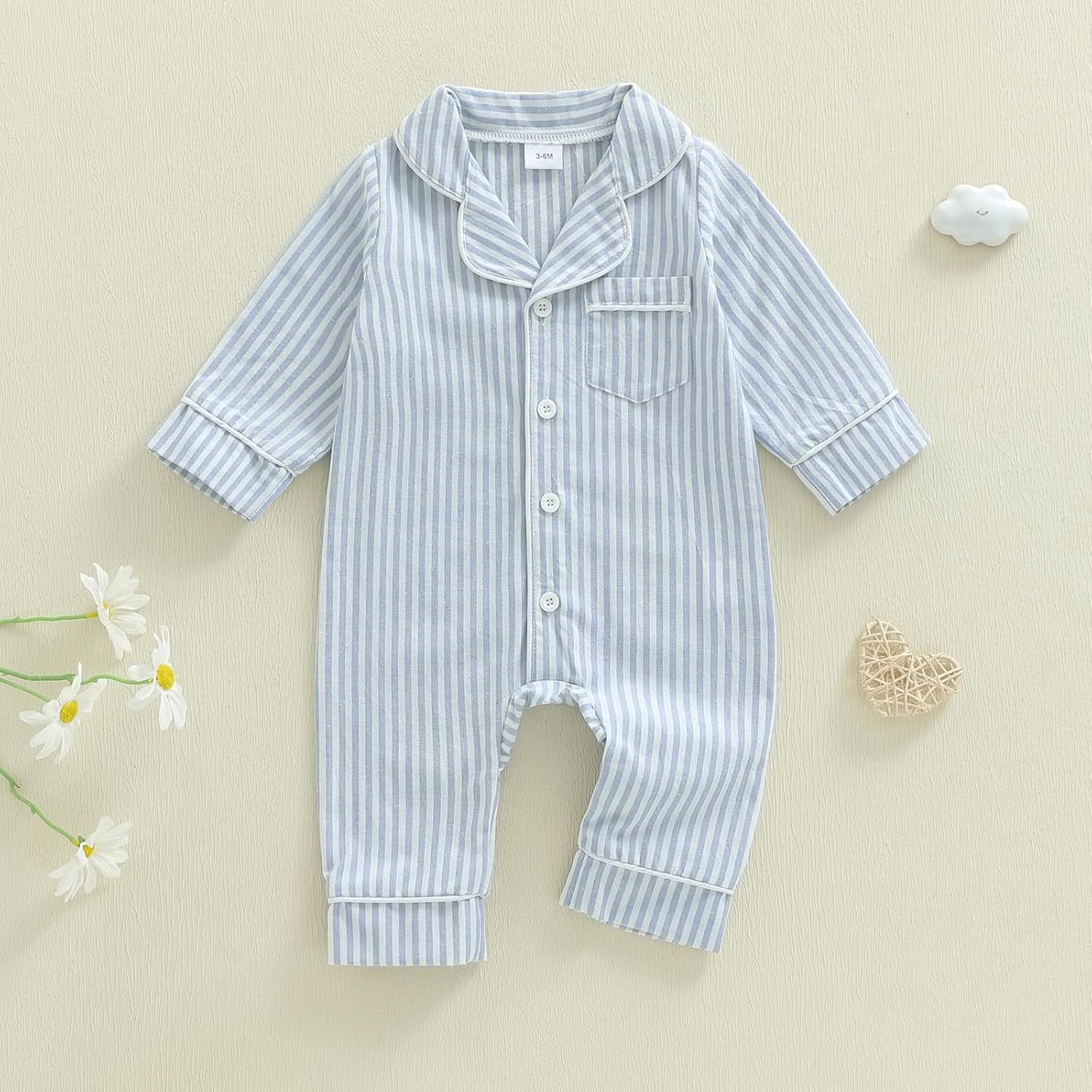 FIOMVA Baby Girl Boy Onepiece Romper Fall Winter Clothes Outfits Long Sleeve Striped Button Down Jumpsuit Onesie Pjs - Image 4