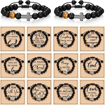 12 Set Christian Cross Bracelet Bulk,Chic Style,Black
