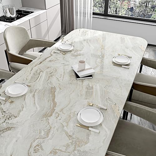 Miniatura 3 de Papel adhesivo de mármol beigedorado de 15.8 x 236 pulgadas, papel tapiz de mármol brillante para despegar y pegar para baño, cocina, rollo de