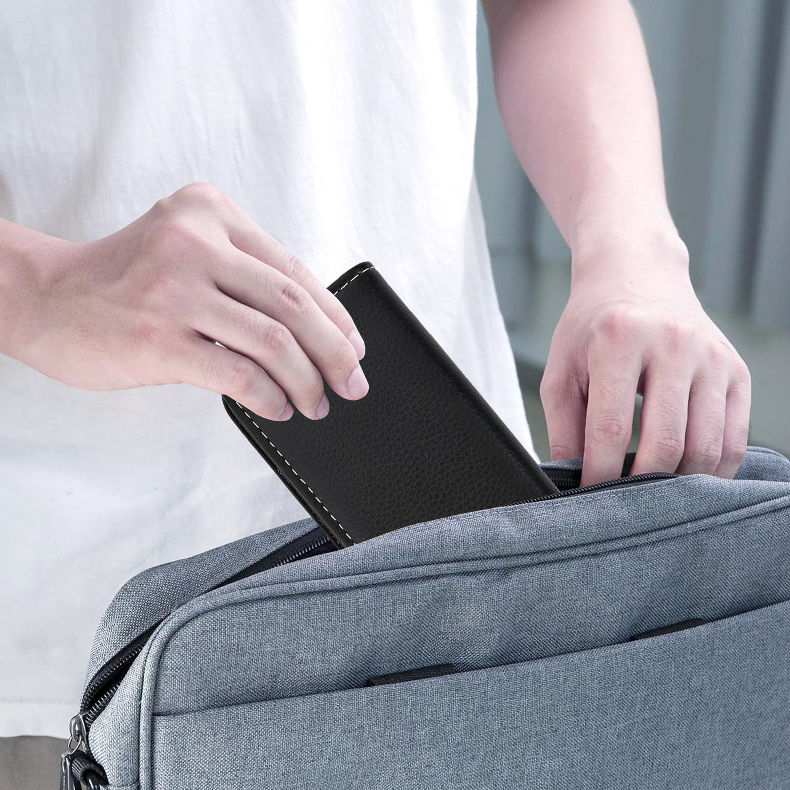 Etui na wizytówki, portfel na karty kredytowe ze skóry PU, do przechowywania 20 wizytówek, etui na wizytówki z zapięciem magnetycznym, minimalistyczny portfel na karty, dla mężczyzn i kobiet, czarny