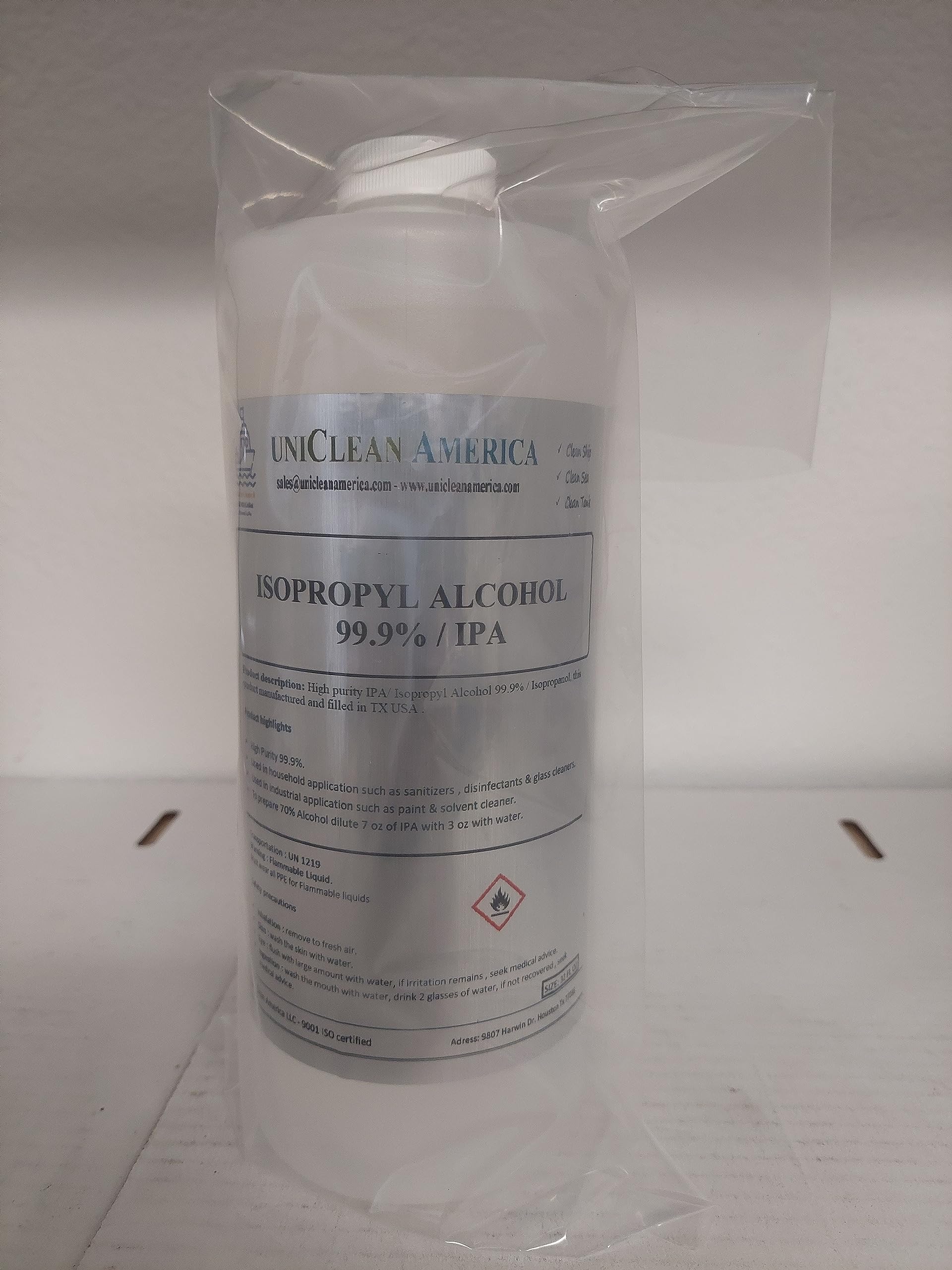 IPA - Isopropyl Alcohol - UniClean America Isopropanol 99.9% puirty - Made in USA - Size 64 fl oz