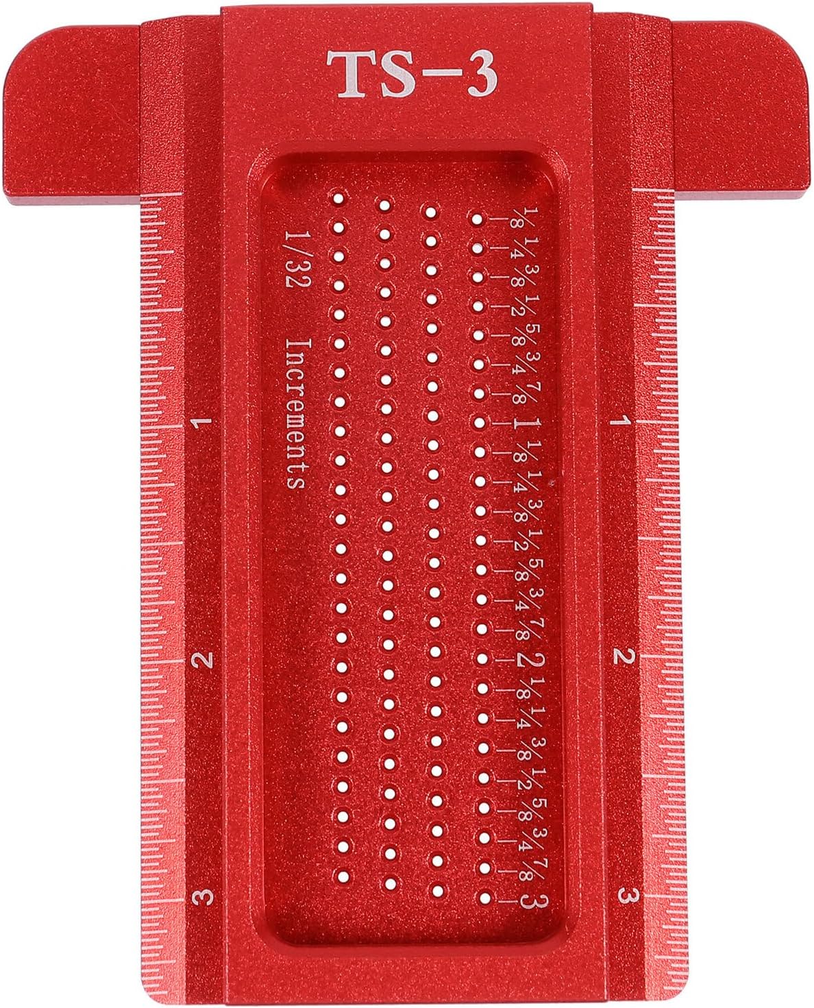 T-type Woodworking Scriber Gauge, Alloy Hole Positioning Ruler for Carpenter, Red Handheld Precision Marking Tool for Home Woodworking and Construction