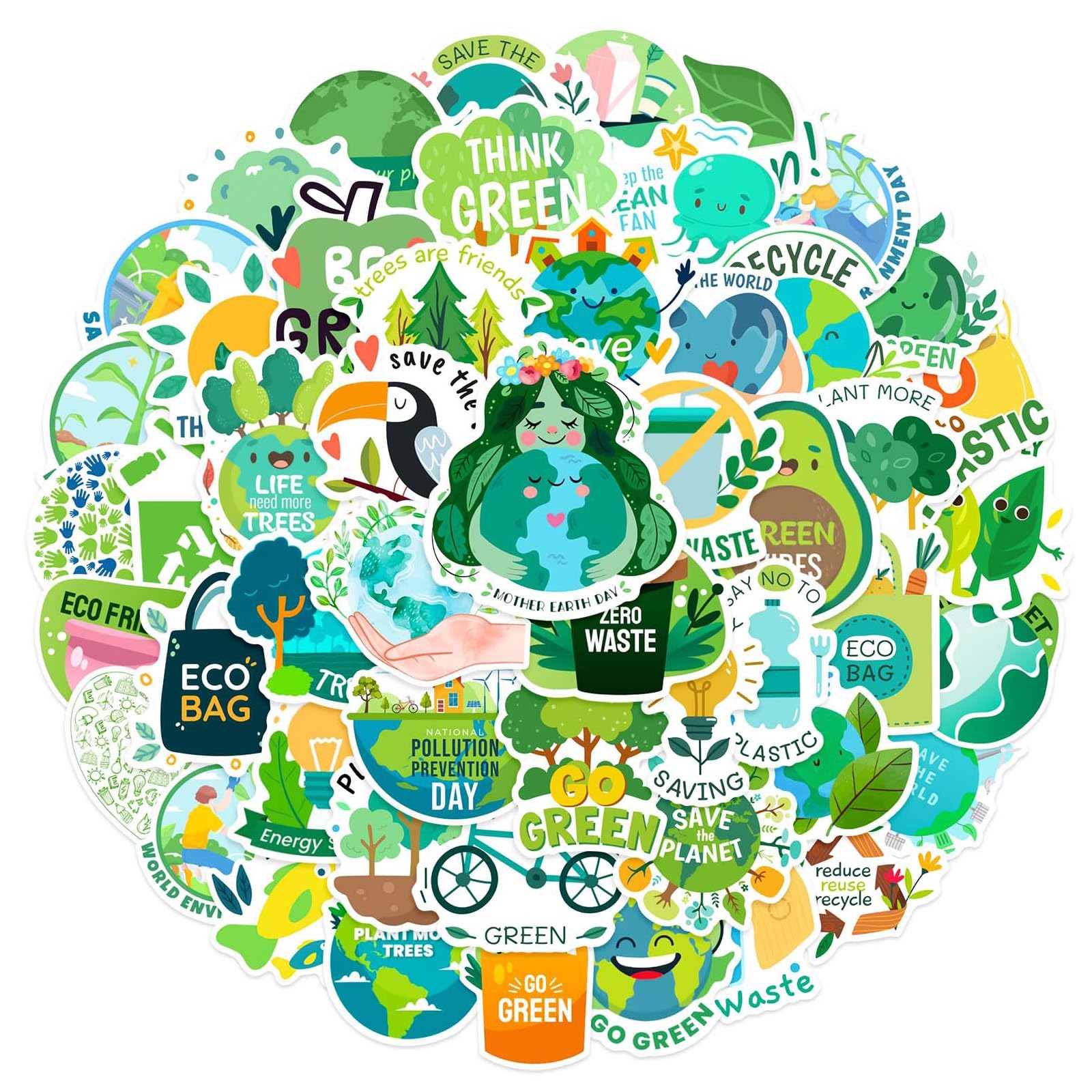 Environmental Protection Stickers, 60 PCS Eco Theme Decals for Adults and Teens