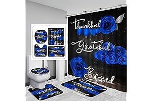 Thankful Grateful Blessed: Romantic Blue Rose Shower Curtain Set with Bath Mat...