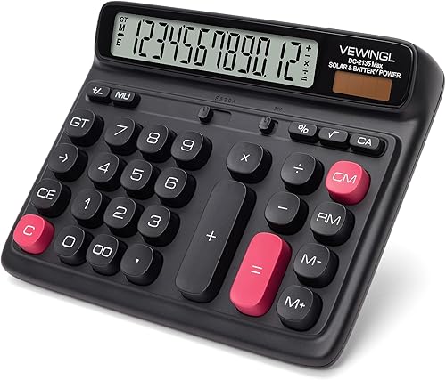 Calculadora de escritorio de 12 dígitos, teclas de computadora grandes, batería de escritorio de doble potencia y solar, calculadora con pantalla