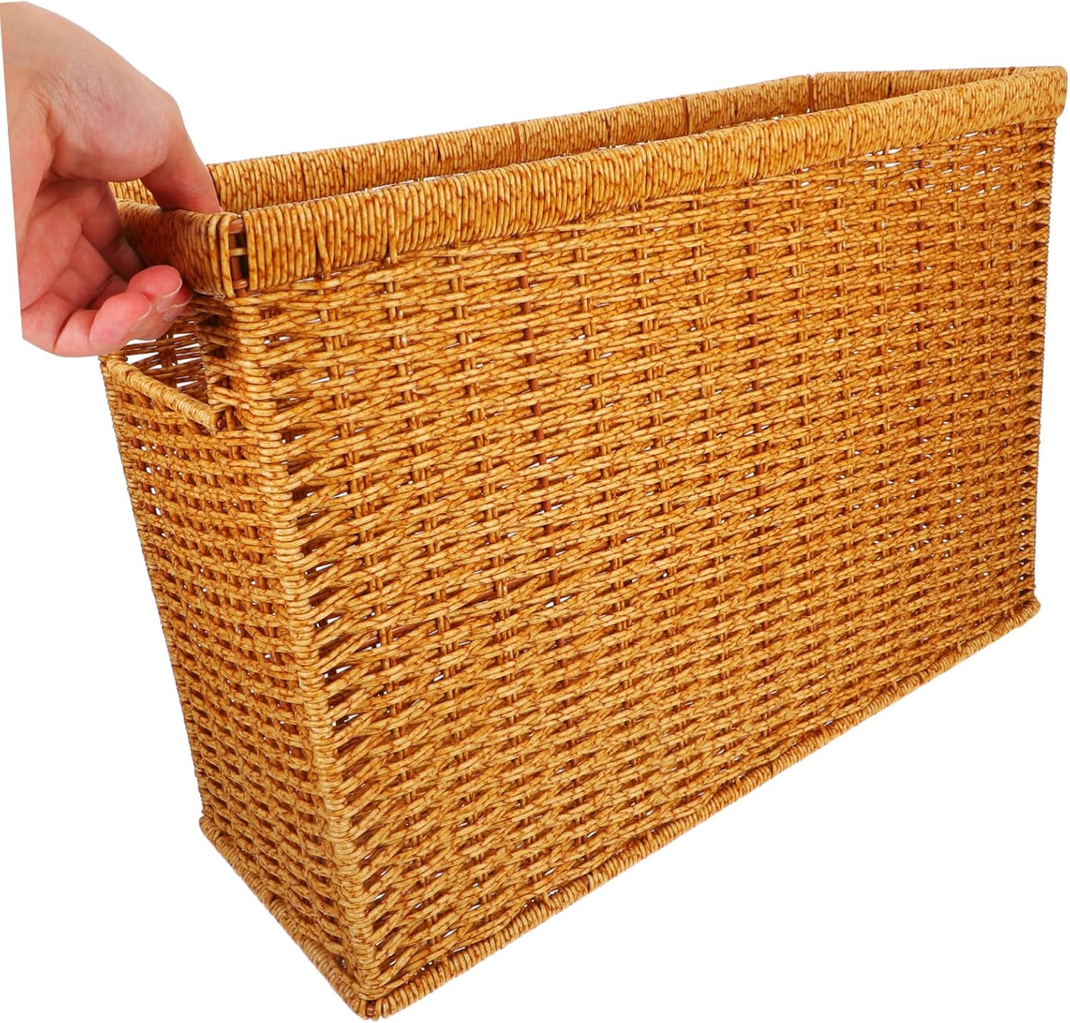 Amosfun Handwoven Woven Storage Basket Handle Natural Rattan Sundries Organizer for Home Supplies Stylish Storage Solution for Magazines and Household Items