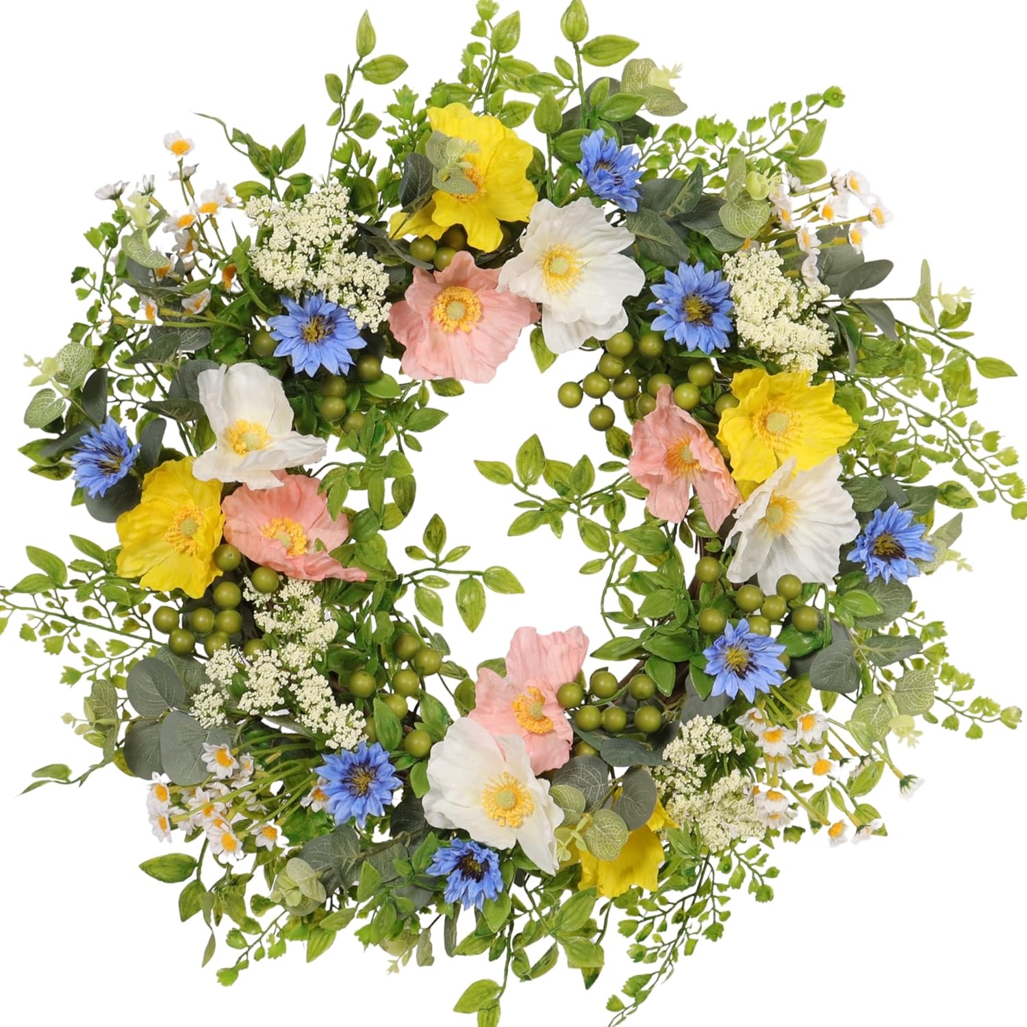 22 Inch Hydrangea Wreath for Front Door Decor, UV Resistant Spring Floral Wreath with Blue & Purple Flowers, Waterproof Summer Porch Display & Everyday Wreath