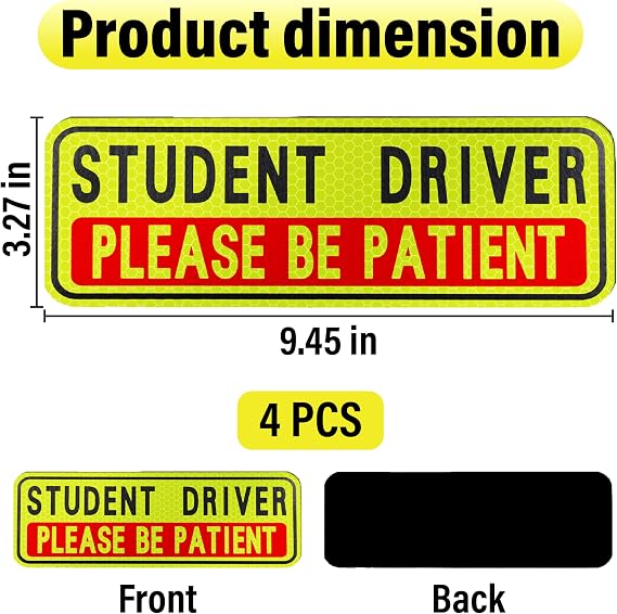 BFXM 4 PCS Student Driver Magnet for Car, New Driver Magnet for Car, Please Be Patient Funny Magnetic Student Driver,Reusable Movable Reflective Safety Warning Bumper Magnets