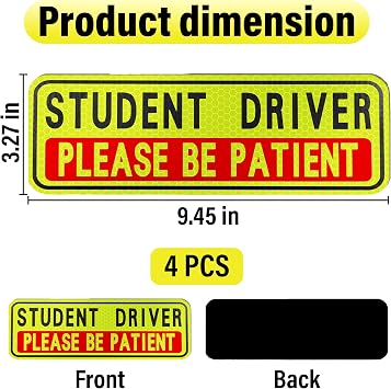 BFXM 4 PCS Student Driver Magnet for Car, New Driver Magnet for Car, Please Be Patient Funny Magnetic Student Driver,Reusable Movable Reflective Safety Warning Bumper Magnets