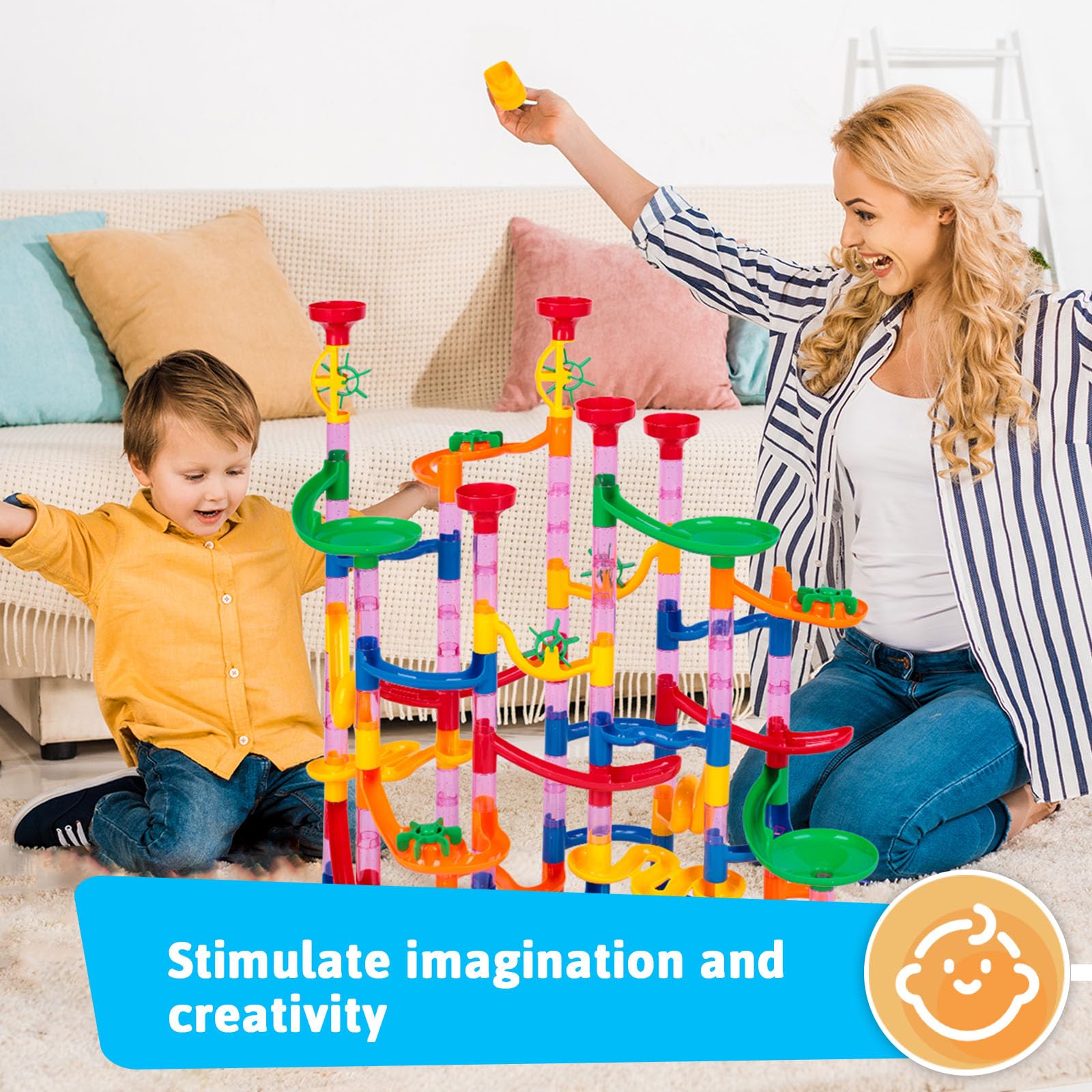 Juguetes de carrera de mármol, juego de 133 piezas de juguetes educativos de construcción con canicas de plástico para niños y juegos de padres e hijos, regalos STEM para niños y niñas 3