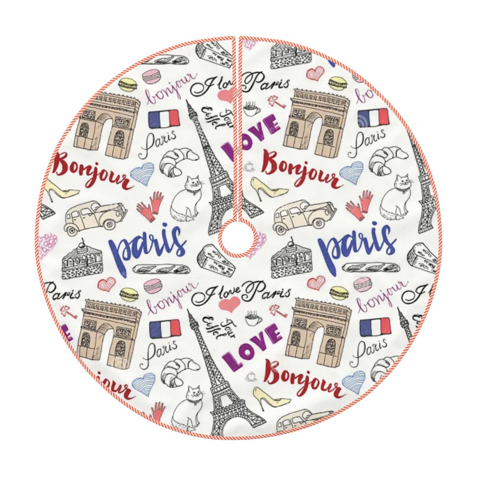 Paris Eiffel Tower Triumph Christmas Tree Skirt 36" for Xmas Tree Holiday Party Decoration