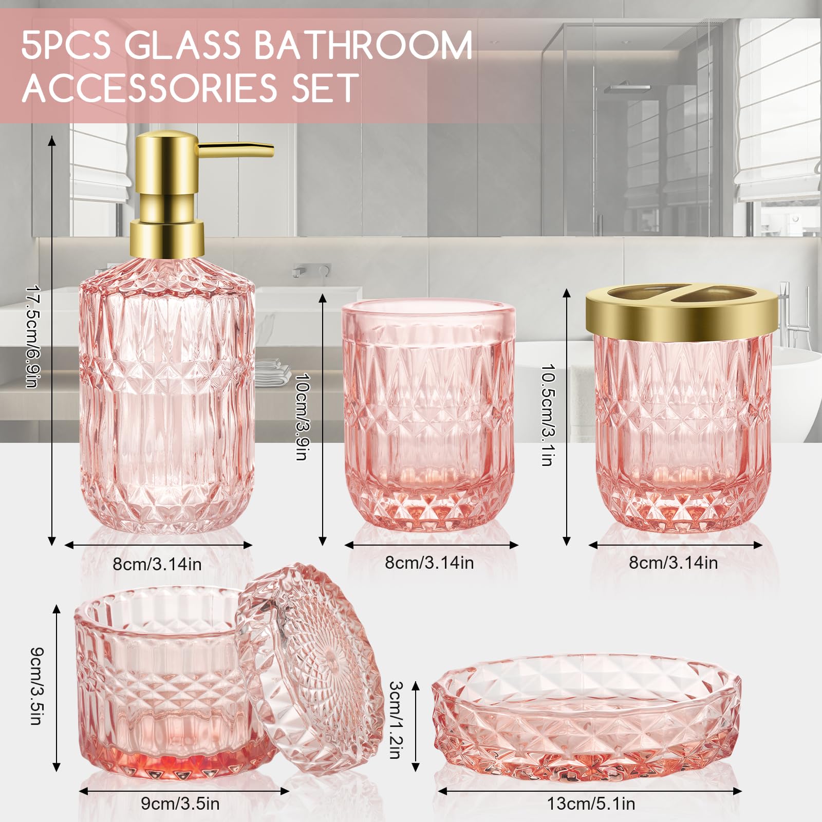 Estink Set di Accessori da Bagno in Acrilico 5 Pezzi Rosso, con Dispenser Sapone Portaspazzolino Portasapone e 2 Bicchieri