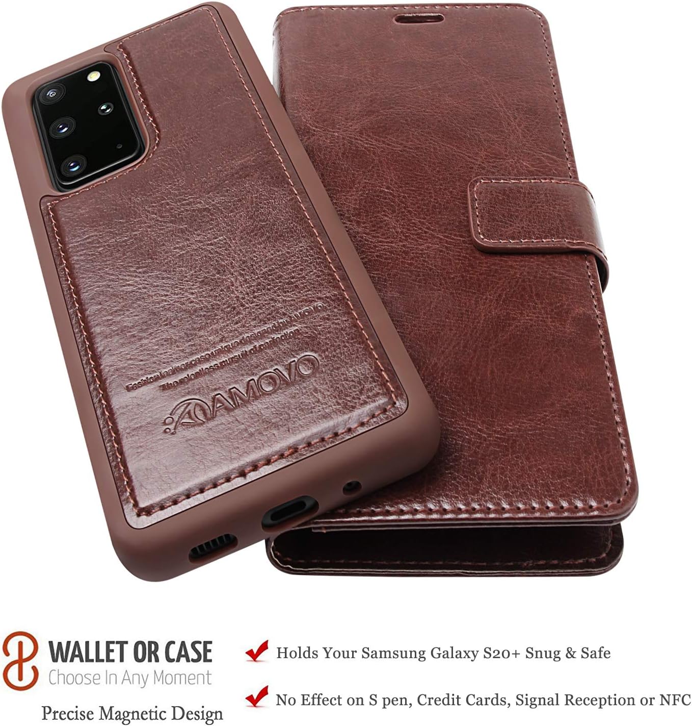 Bеѕt Dеаl Chеар 🛒 AMOVO Wallet Case Designed for Samsung Galaxy S20 Plus (2020) Detachable Card Slots Vegan Leather Flip Cover (S20Plus (6.7'') Brown)