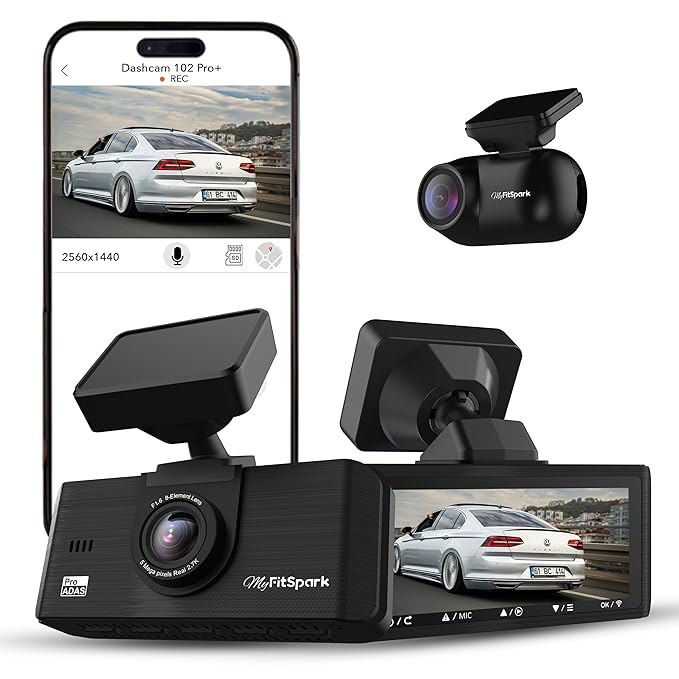 MyFitSpark DC-102 Real 2.7K HDR Dual Channel Dash Cam | Sony Starvis Sensor | Novatek AI Chipset IMX335 Car Front & Rear ADAS Safety GPS Logger Night Vision G-Sensor Supercapacitor Wi-Fi App Parking Mode