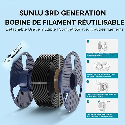 SUNLU PLA Refill Filament 1.75mm, Refill PLA 3D Printer Filament Suitable for Bambu Lab Filament and SUNLU Reusable spools, Dimensional Accuracy +/- 0.02 mm, 1kg per Spool, 4 Pcs, 4 Black - 7