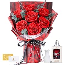 Preserved Flowers Bouquet 7 Roses - Red Real Rose &amp; Flowers for Delivery, Eternal Roses Bouquet with Gift Box, Anniversary Birthday Valentines Day Gifts for Women Mom Grandma Her Wife Girlfriend