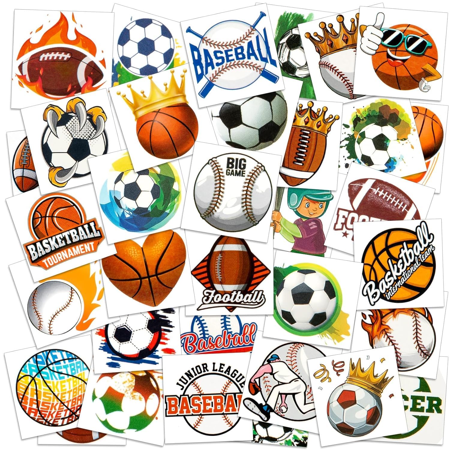 40 Sheets Assorted Sports Temporary Tattoos for Kids Boy 300 Styles Soccer Basketball Baseball Football Tattoo Stickers for Kids Party Favor Gifts for Sports Goodie Bag Stuffers