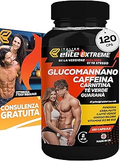 Italian Elite® Elite Extreme 120 Capsule Integratore Alimentare con Caffeina, Tè Verde, Carnitina, Glucomannano, Aceto di Mele e Guaranà. Supporto a Stile di Vita Attivo Energia e Focus. Uomo e Donna
