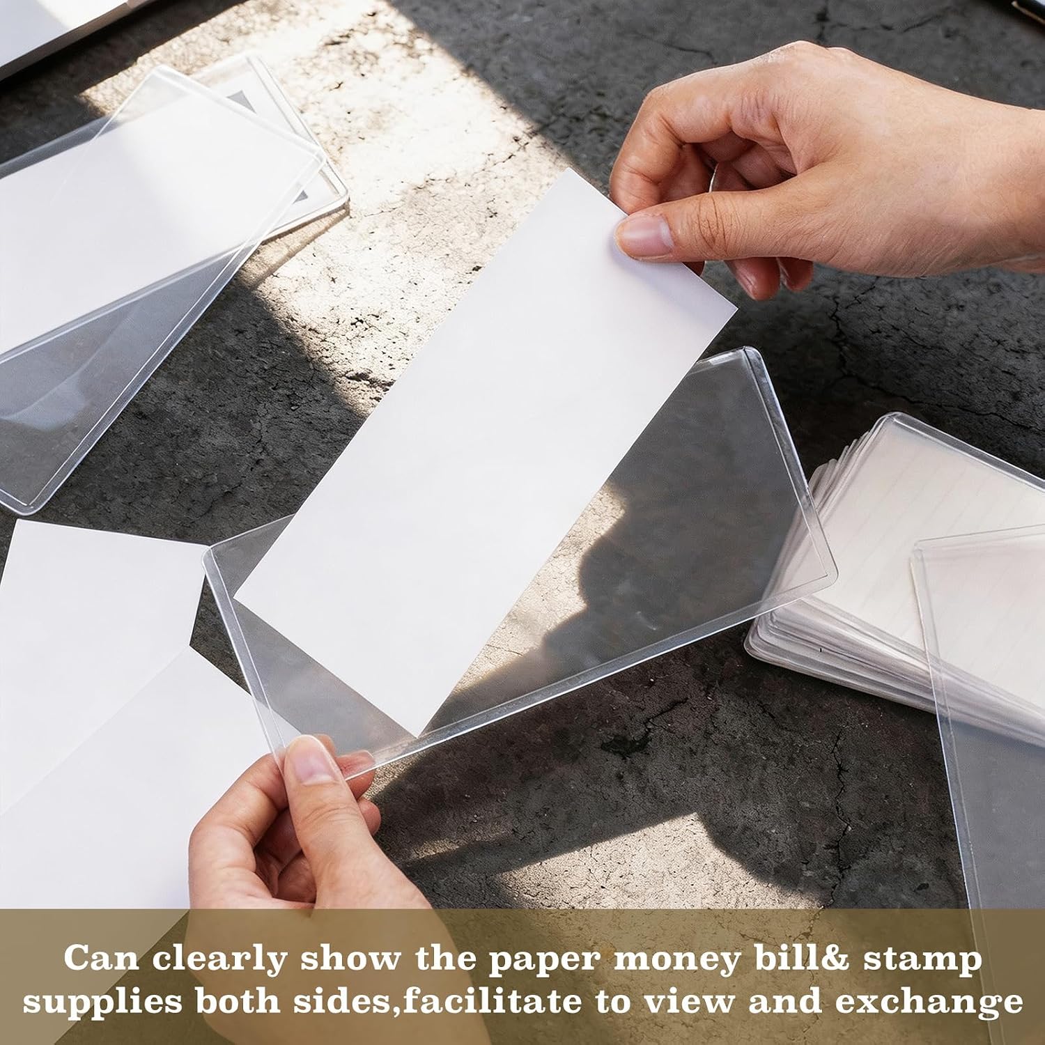 Yexiya 300 Pcs Dollar Bill Holders PVC Currency Holder Transparent Bill Sleeves Protector Case Supplies, 6.9 x 2.95 Inch (Pure) image 4
