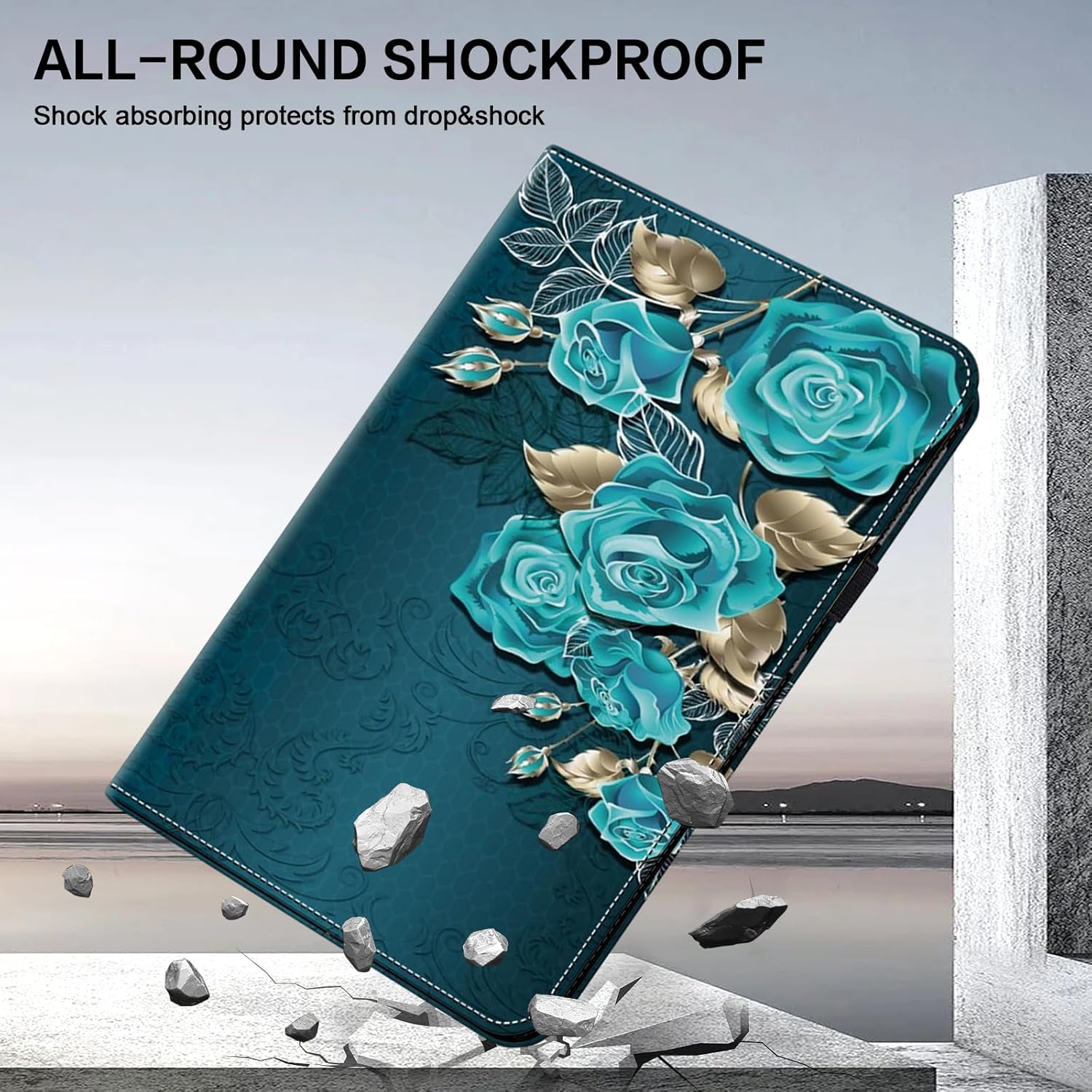 ALILANG Case for Kindle Fire HD 10 & 10 Plus Tablet (13th/11th Generation, 2023/2021 Release) 10.1", Shockproof Folding Stand Cover for Amazon Fire Hd 10 Tablet Case-Blue Rose