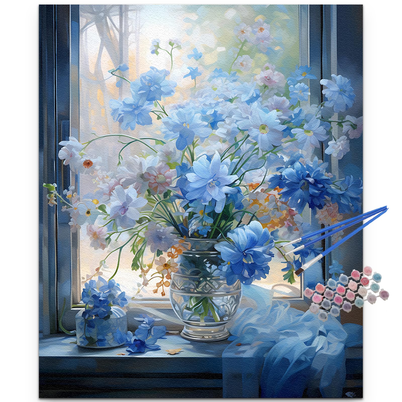 Amazon.com: JUJUHOOD Blue Flowers in Window Paint by Numbers Kit
