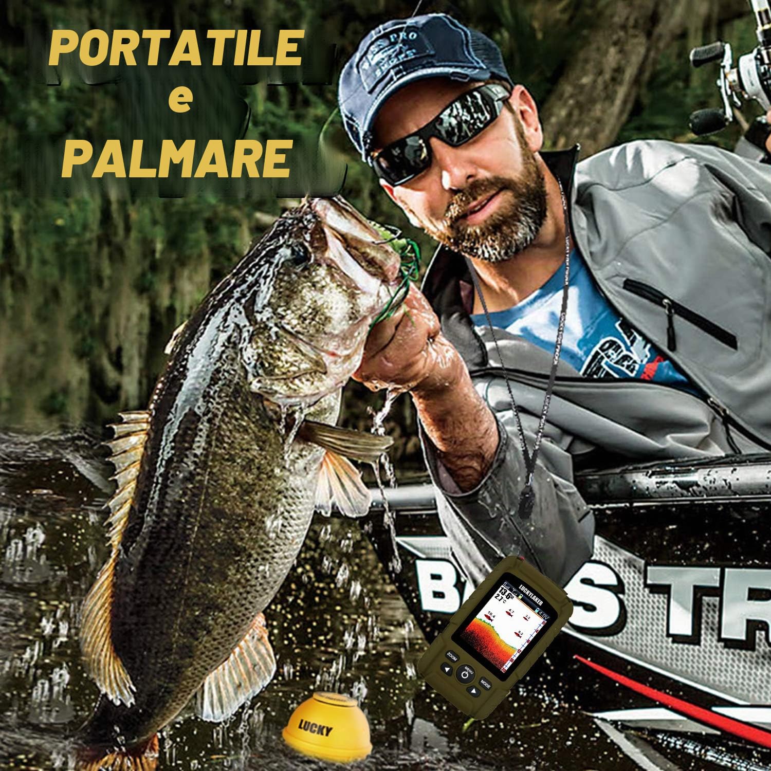 LUCKY Fishfinder Ecoscandaglio Portatile Ecoscandagli per la Pesca in profondità della Barca Palmare Impermeabile Senza Fili Trasduttore per Kayak da Pesca Rilevatori di profondità per Pesca
