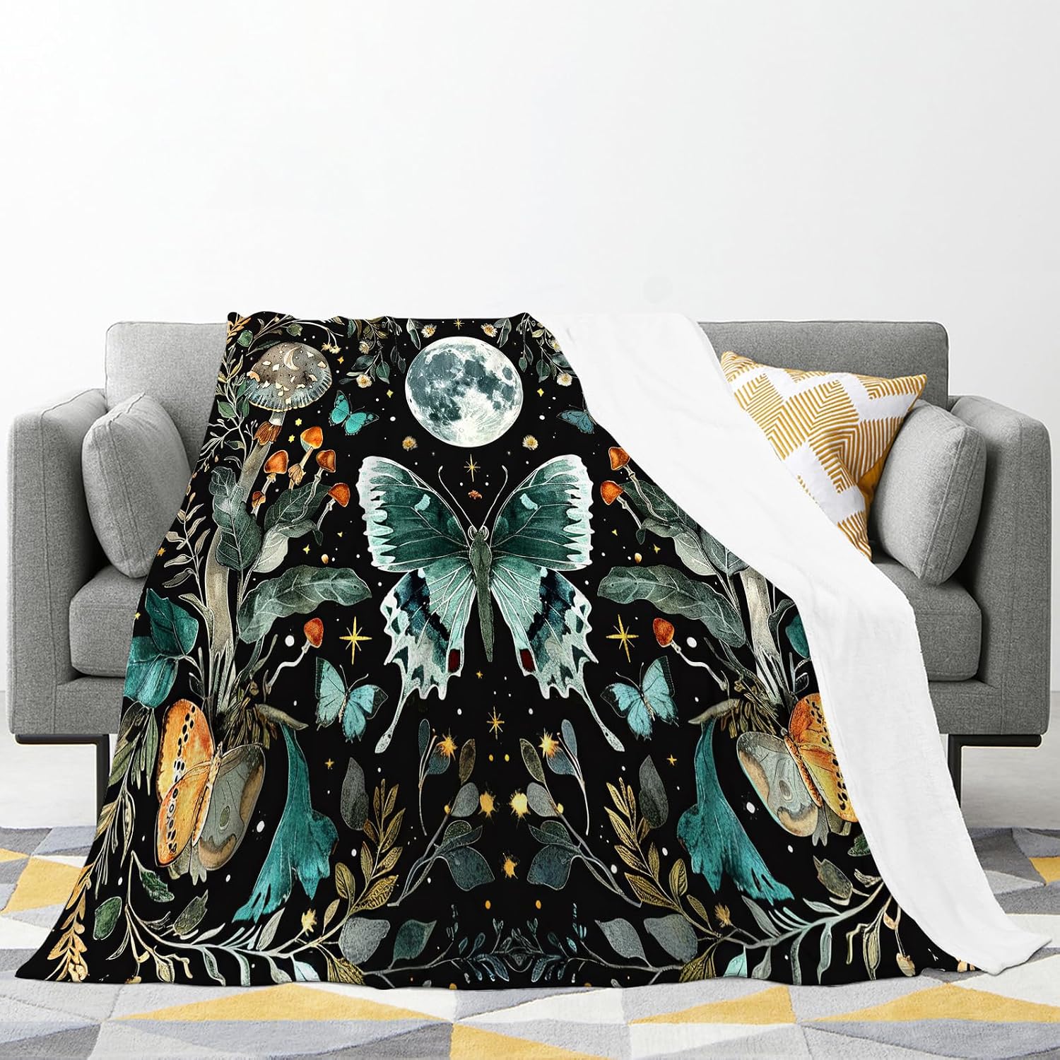 Moth Blanket Soft Fuzzy Fleece Gothic Butterfly Moon Throw Blankets Decor Cozy Warm Plush Flannel Blanket Gifts for Kids Adults Home Chair Sofa Couch Bed 50"X40" image 4