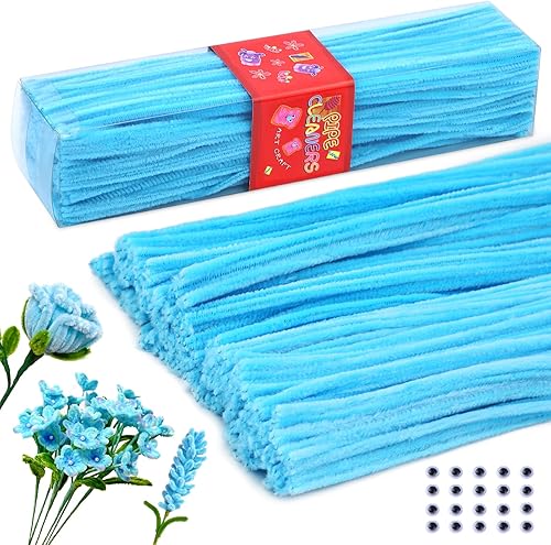 200 limpiapipas, suministros de limpieza de tuberías, tallos de felpilla con caja de almacenamiento transparente, limpiadores de tuberías azul claro