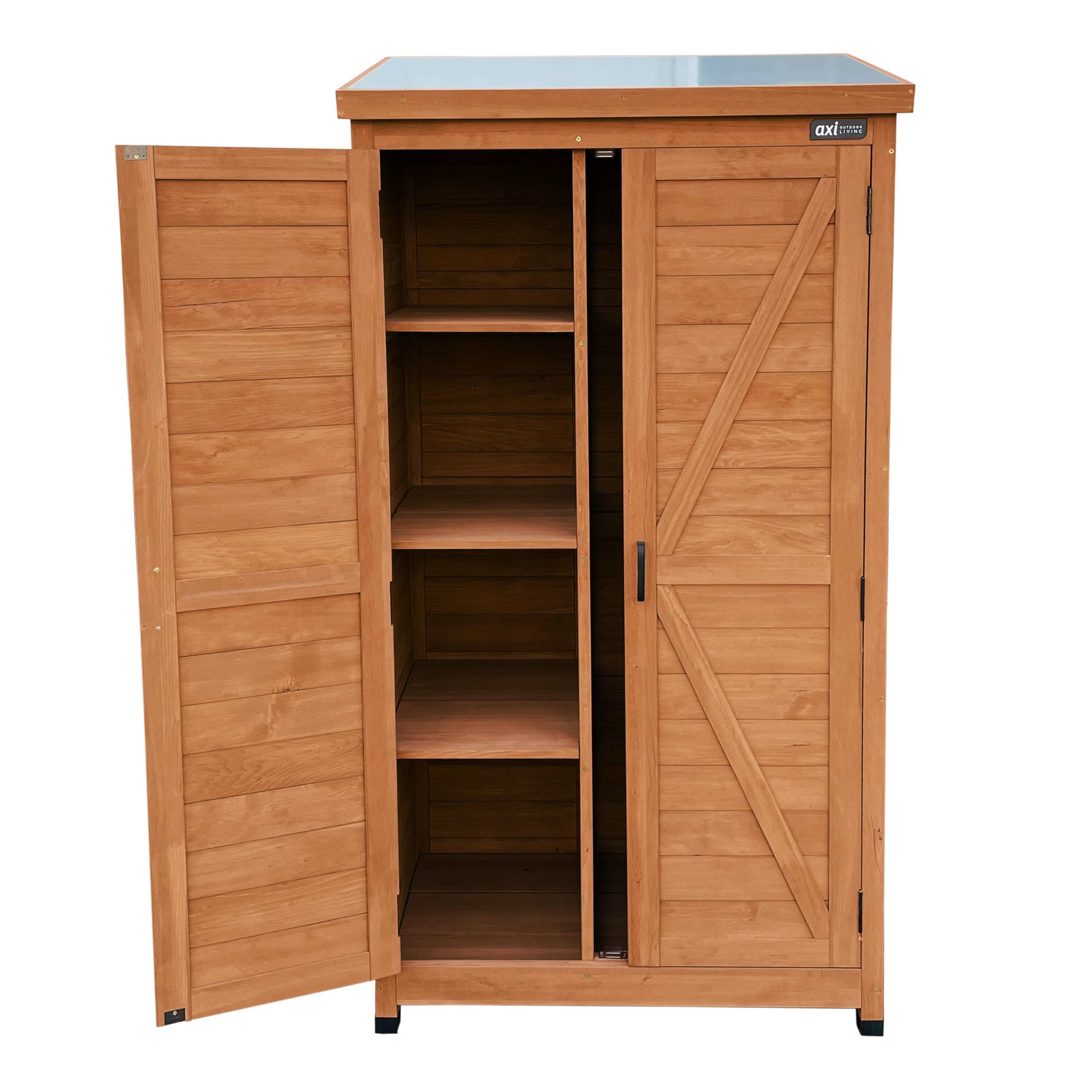 AXI Hugo Gartenschrank aus Holz in Kaffeebraun | Geräteschrank/Geräteschuppen für den Garten mit 3 festen Ablagen | 85 x 52 x 174 cm