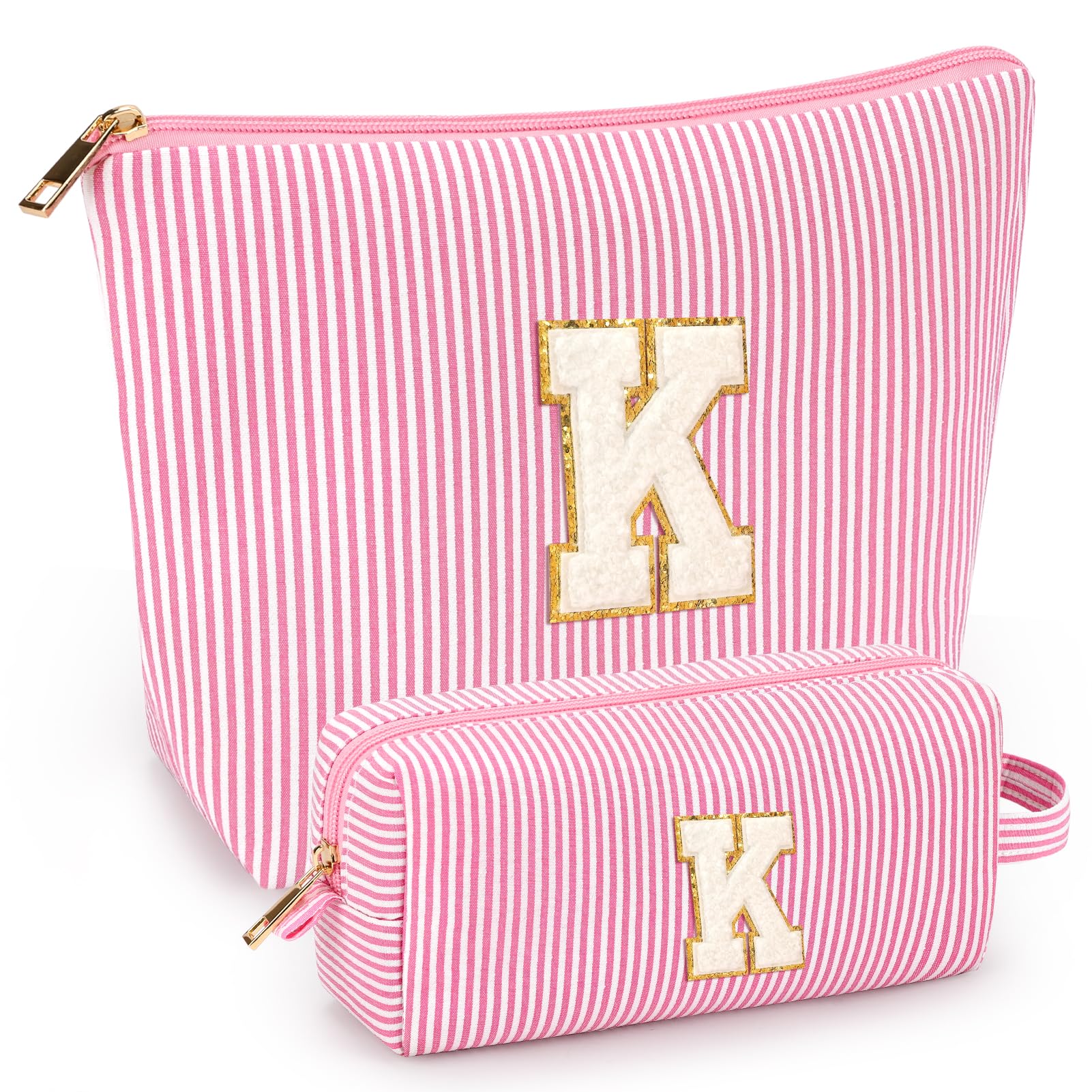 2 PCS Initial Makeup Bags for Women: Cosmetic Bag for Travel Toiletry - Birthday Gifts for 11 12 13 14 15 16 17 18 Years Old Girl Graduation Teacher