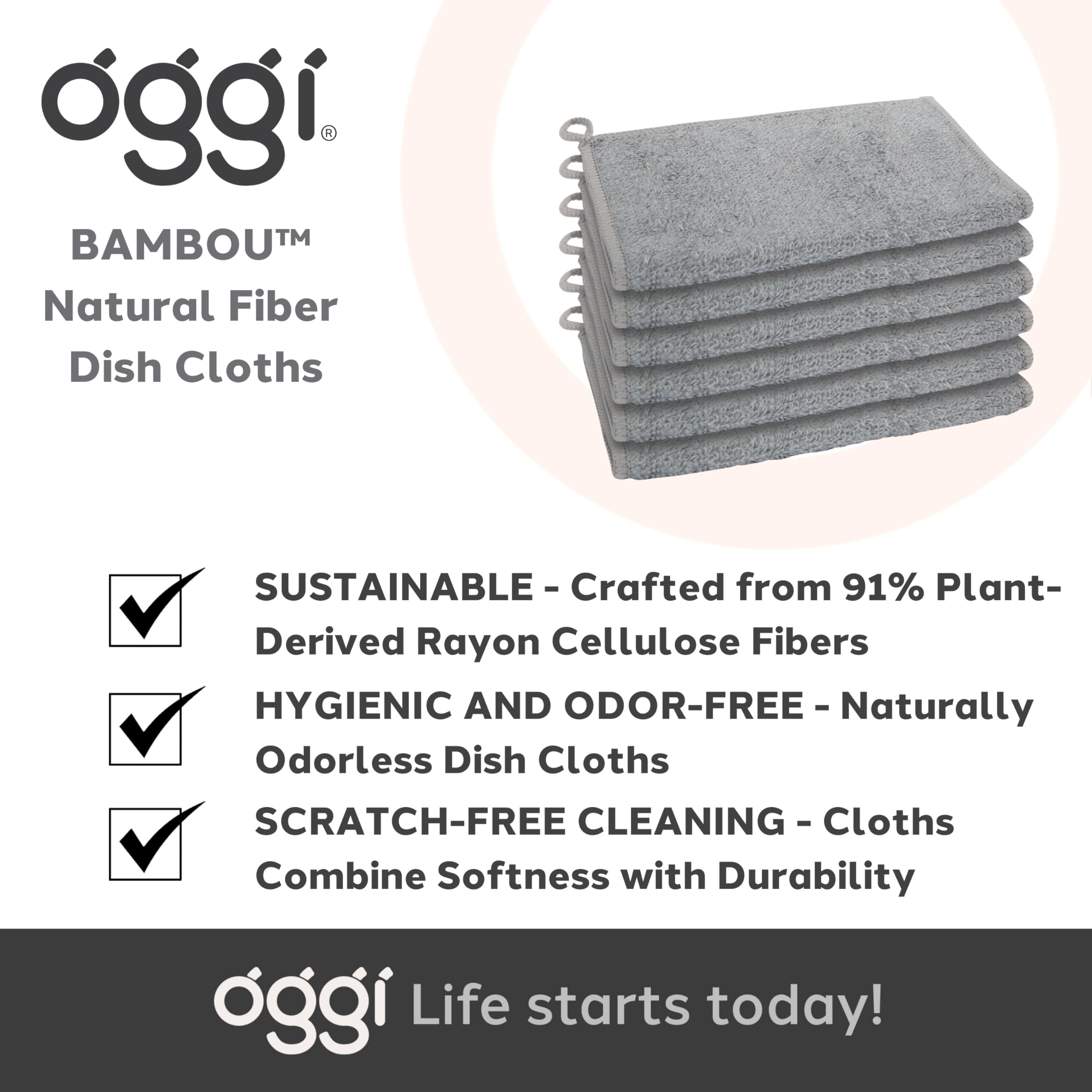 Oggi Paños de Cocina sin Olor, paños de Cocina Naturales, 91% Fibra de celulosa de rayón a Base de Plantas, Reutilizables, absorbentes, higiénicos, de Secado rápido, duraderos, antiarañazos, sin