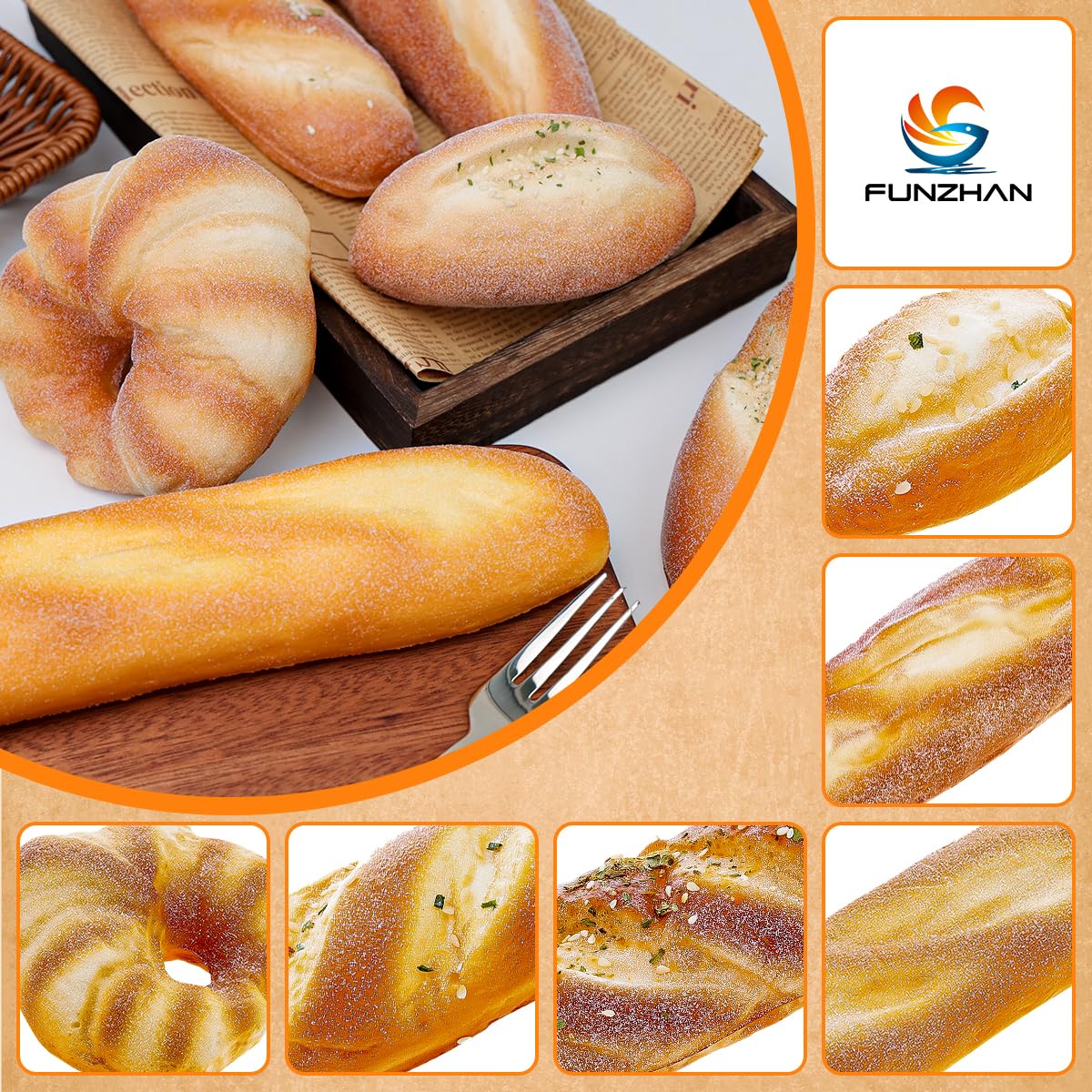 6 Stück Lebensecht Laib Lebensmittel Dekor Künstlich Donut Kokosnuss Sesam Brot Gefälschte Baguette Anzeige Realistisch Nachspeise Ornament Innen