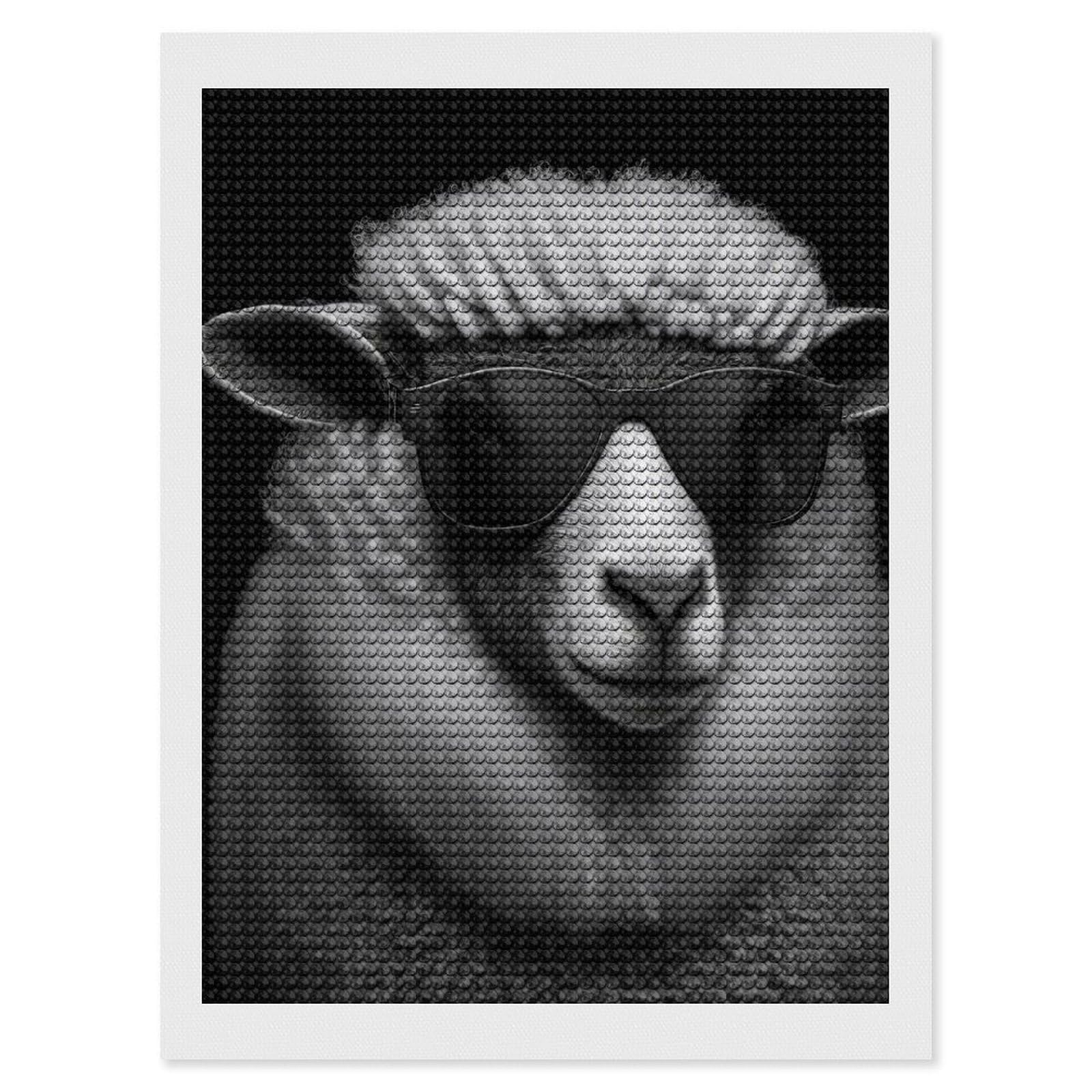 Junmoney Portrait of A Sheep Diamond Painting Canvas Set 12"x16", Easy to Enjoy, Adhesive Canvas, Office Decor, Holiday Gift Idea, with Tool Kit