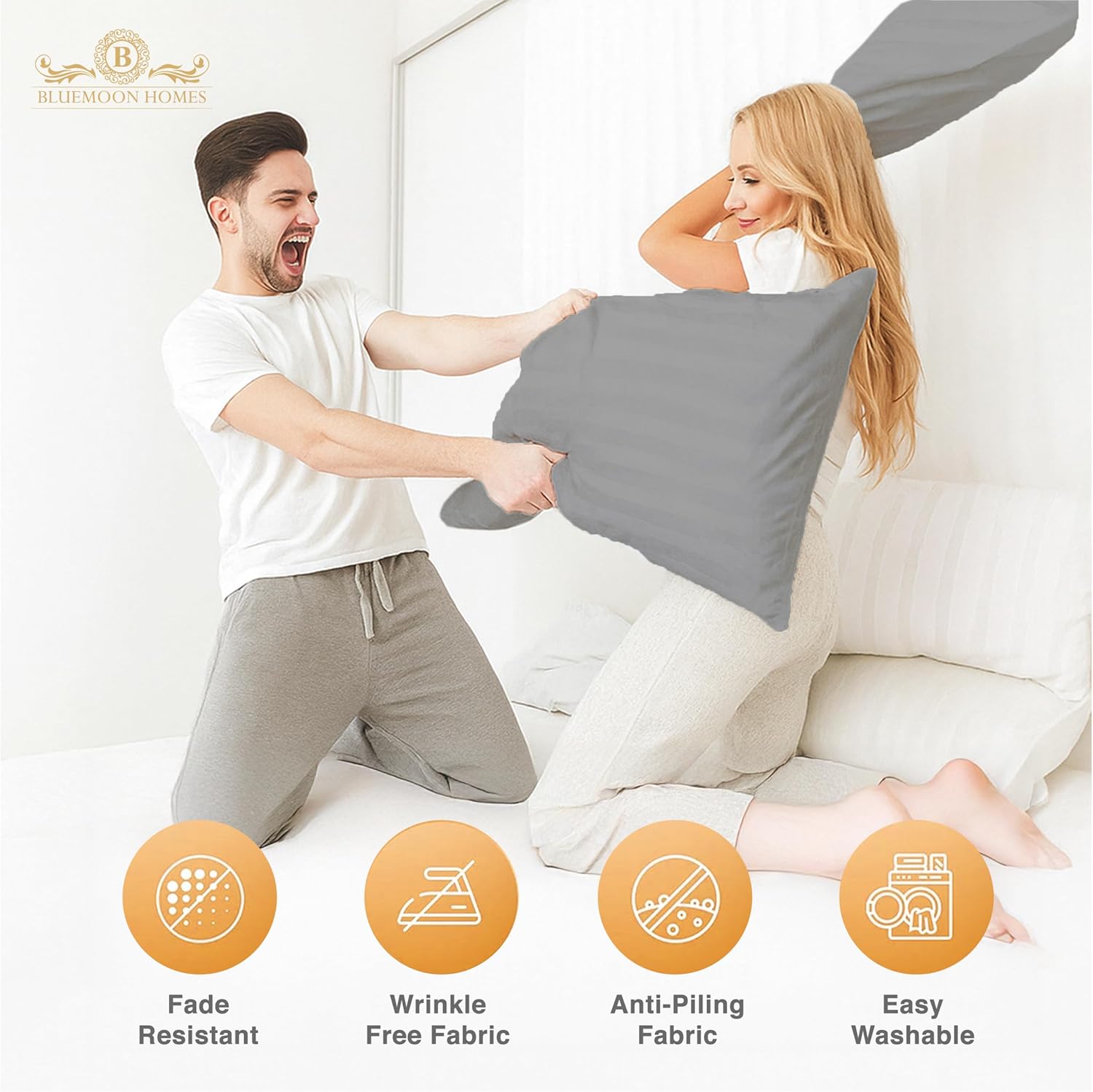 Egyptian Cotton Striped Pillowcases King Luxurious Hotel Style 100% Pure Egyptian Cotton Solid Single Ply Soft Sateen Weave - 2 PC King King Size Pillowcases (Light Grey)