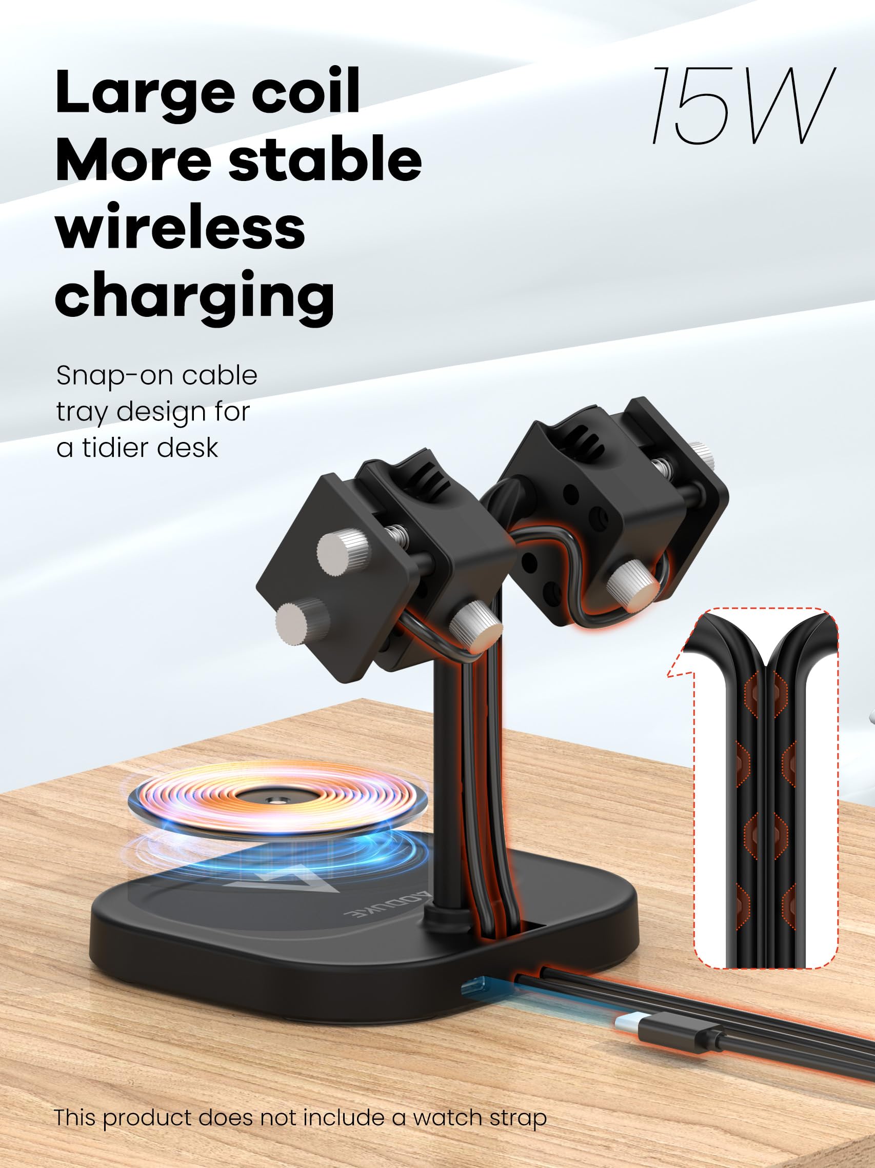 Station de chargement sans fil universelle 3 en 1 réglable pour montre connectée - Pour Samsung / AGPTEK / Fitbit / Xiaomi / FITVII / RUIMEN/Amazfit / Fitpolo - Base de montre (33SW-B)